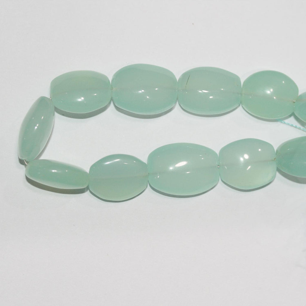 Cuentas ovaladas lisas de calcedonia azul verdosa de 18 cm (7"), 16 x 13 mm (aprox. - Hilo de 19 cm)