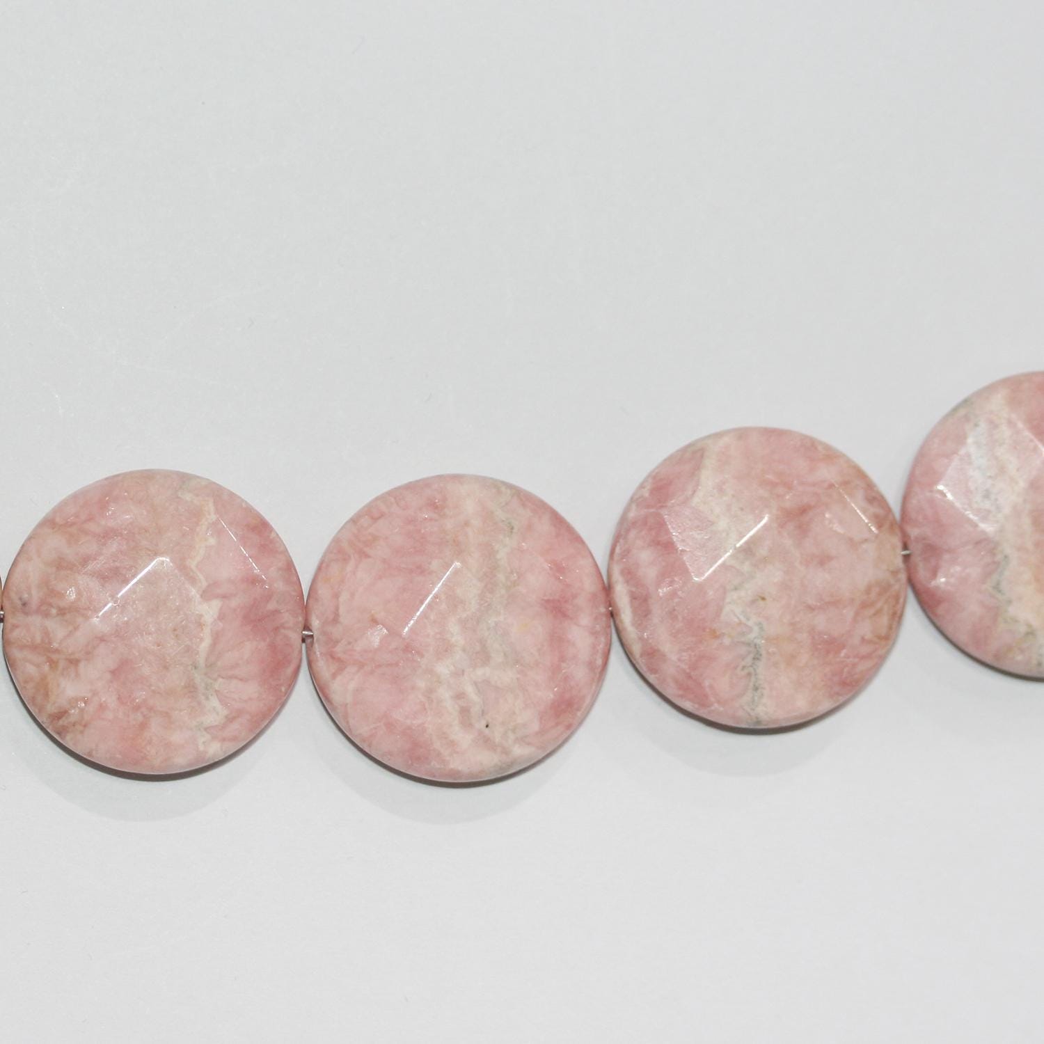 13" St Rhodochrosite Faceted coin Beads 25mm.-Strand 35cm.