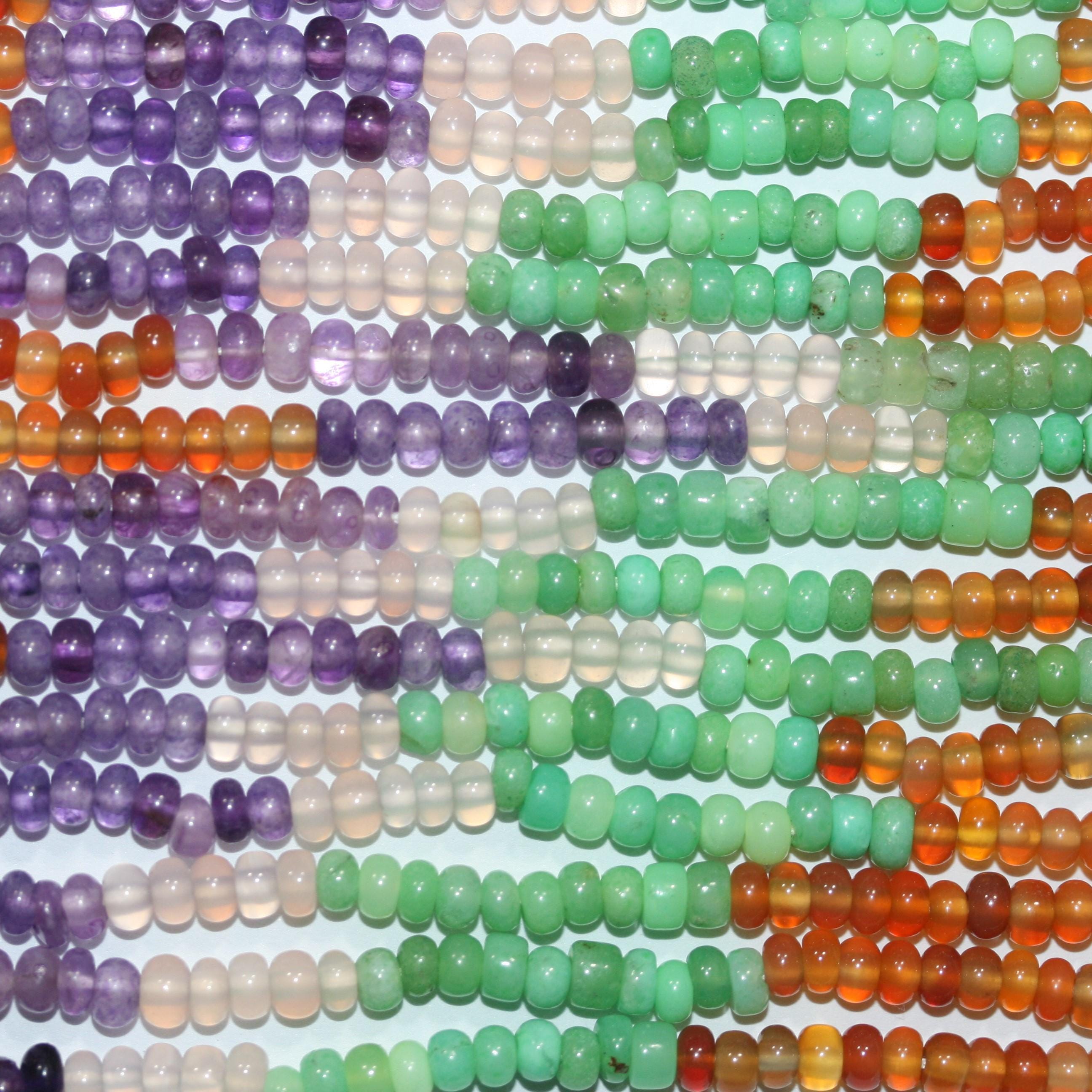 14" St Multi Stone Smooth Rondelle Beads 4x2mm.Approx.-Strand 38cm. Amethyst, Carnelian, Rose Quartz, Chrysoprase