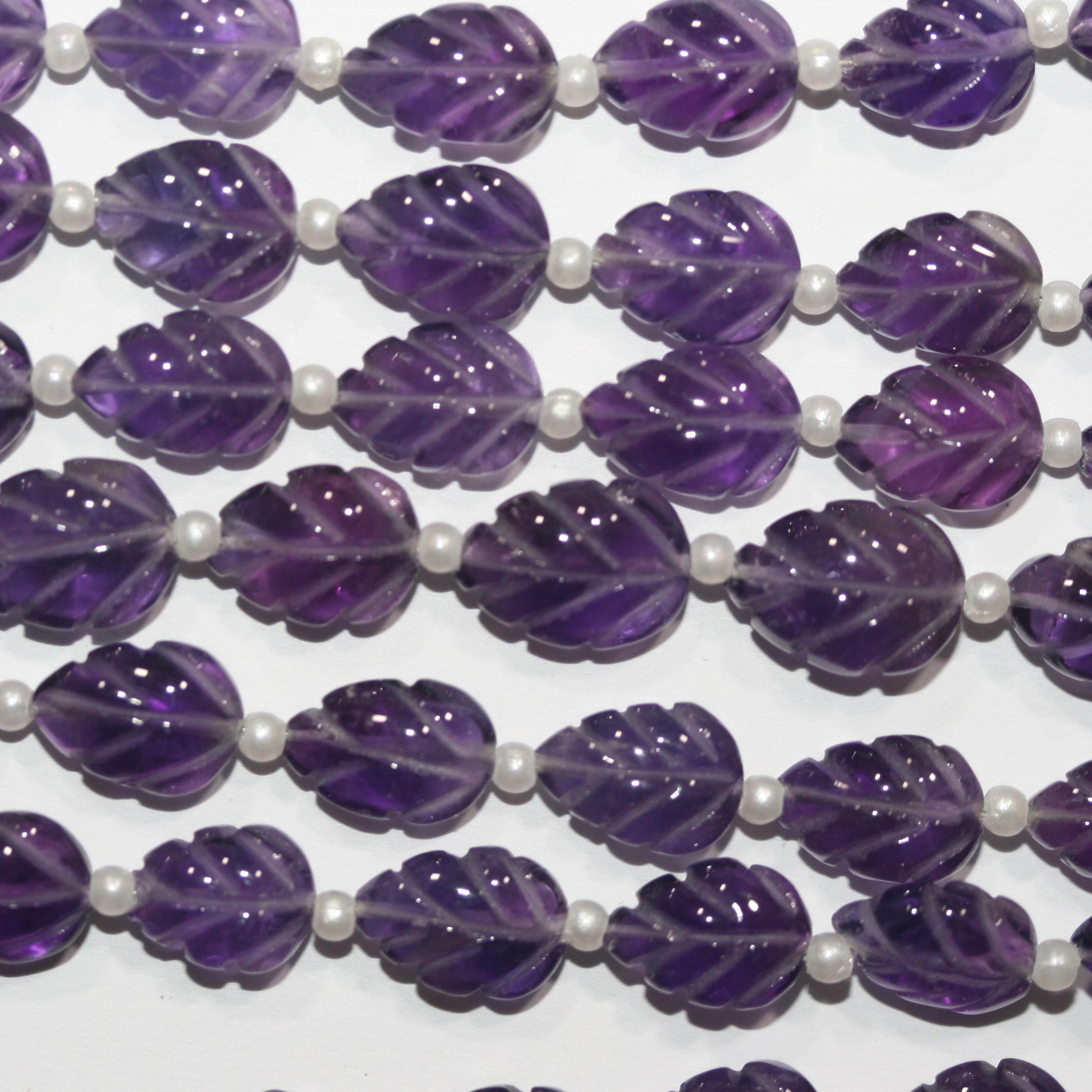 Cuentas de hoja galonadas de amatista de 8" (12 x 8 mm). Aprox. - Hilo de 20 cm. - Artículo 15034