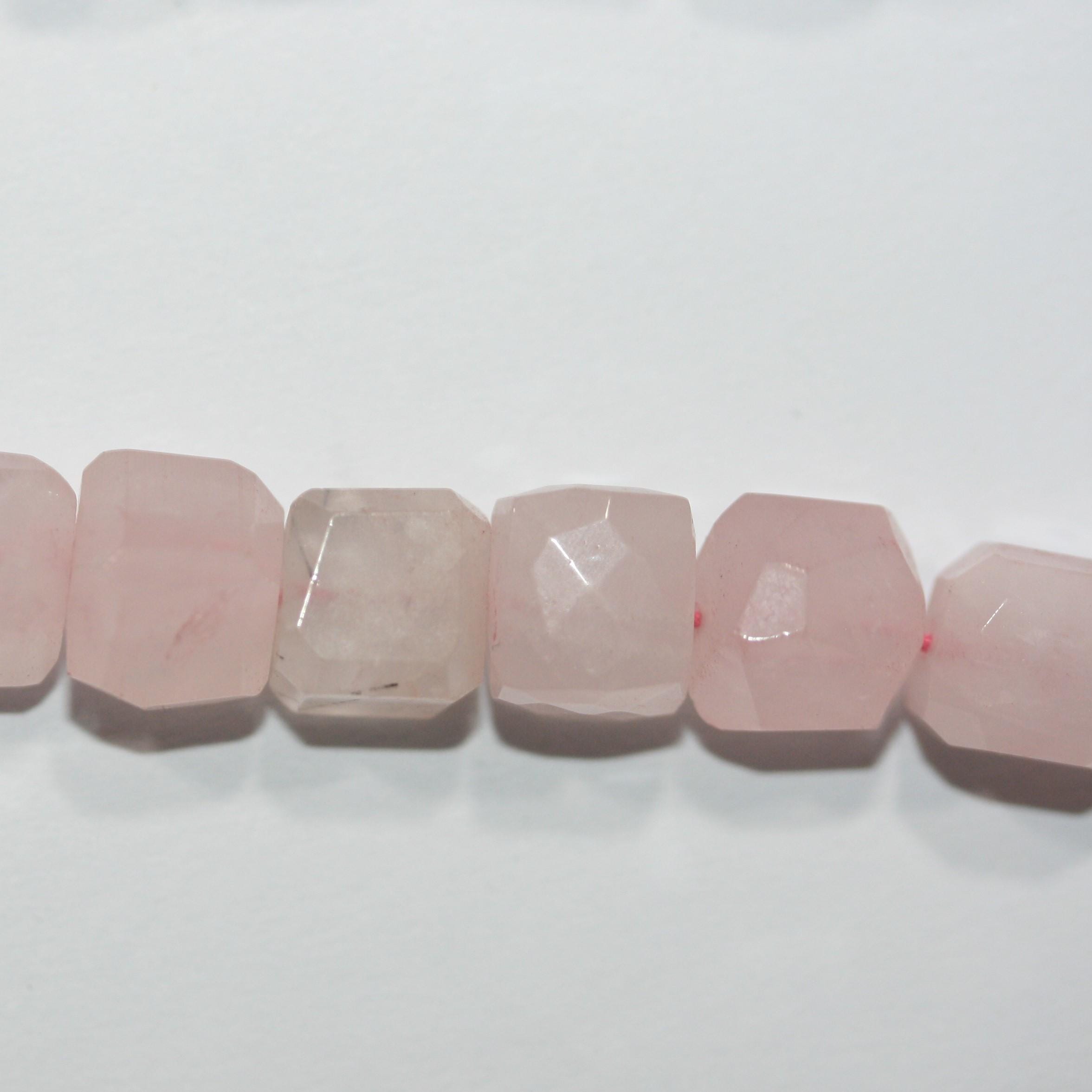 10" St Rose Quartz Irregular Cube Faceted 8-9mm. Approx. -Strand 26cm.-Item.15062