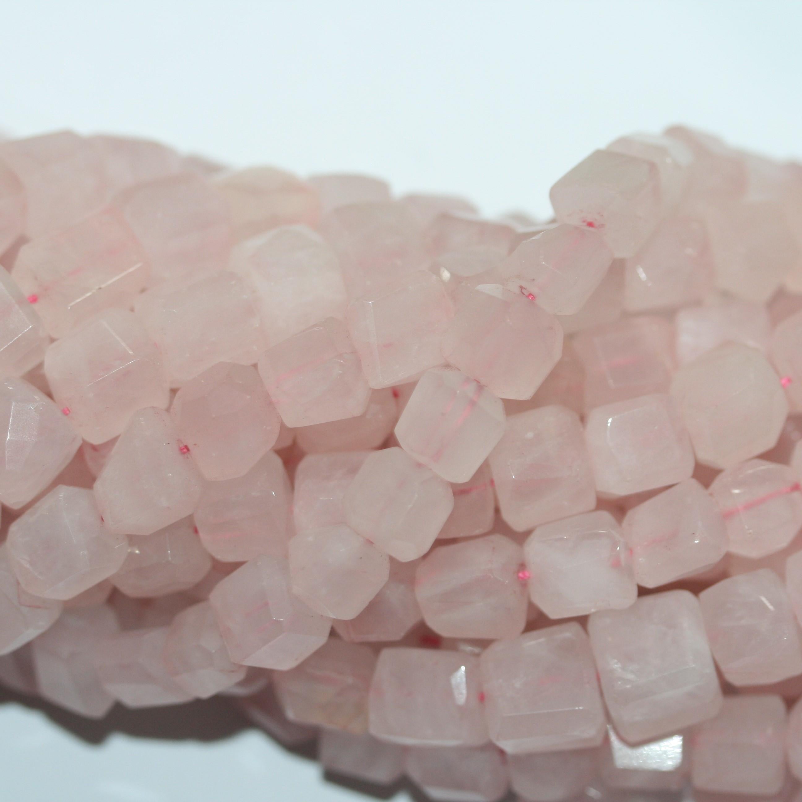 10" St Rose Quartz Irregular Cube Faceted 8-9mm. Approx. -Strand 26cm.-Item.15062