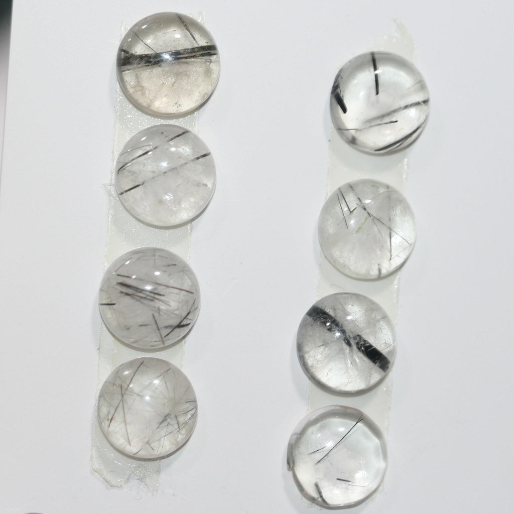 Lot de 8 cabochons ronds et lisses en quartz tourmaliné de 11 mm (8 pièces) - Réf. 1784CB