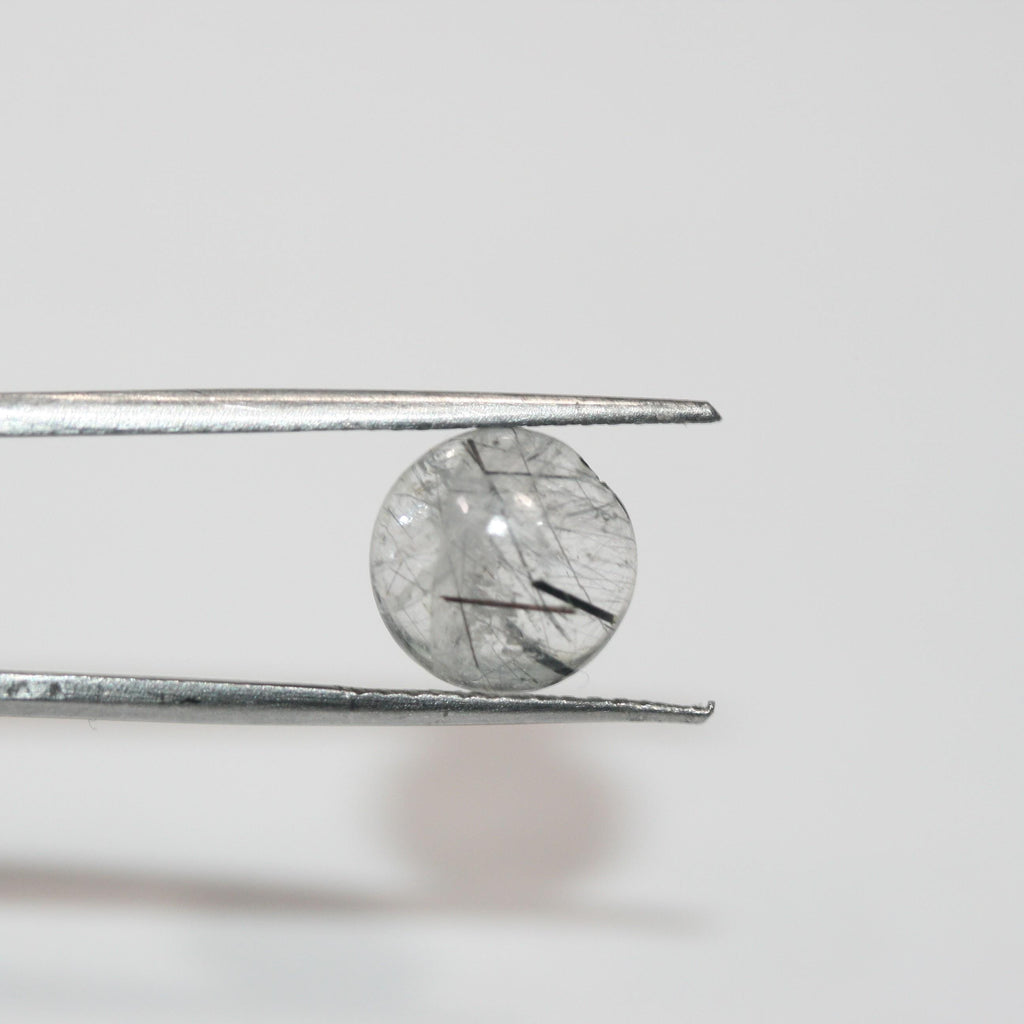 Lot de 8 cabochons ronds et lisses en quartz tourmaliné de 10 mm (8 pièces) - Réf. 1785CB