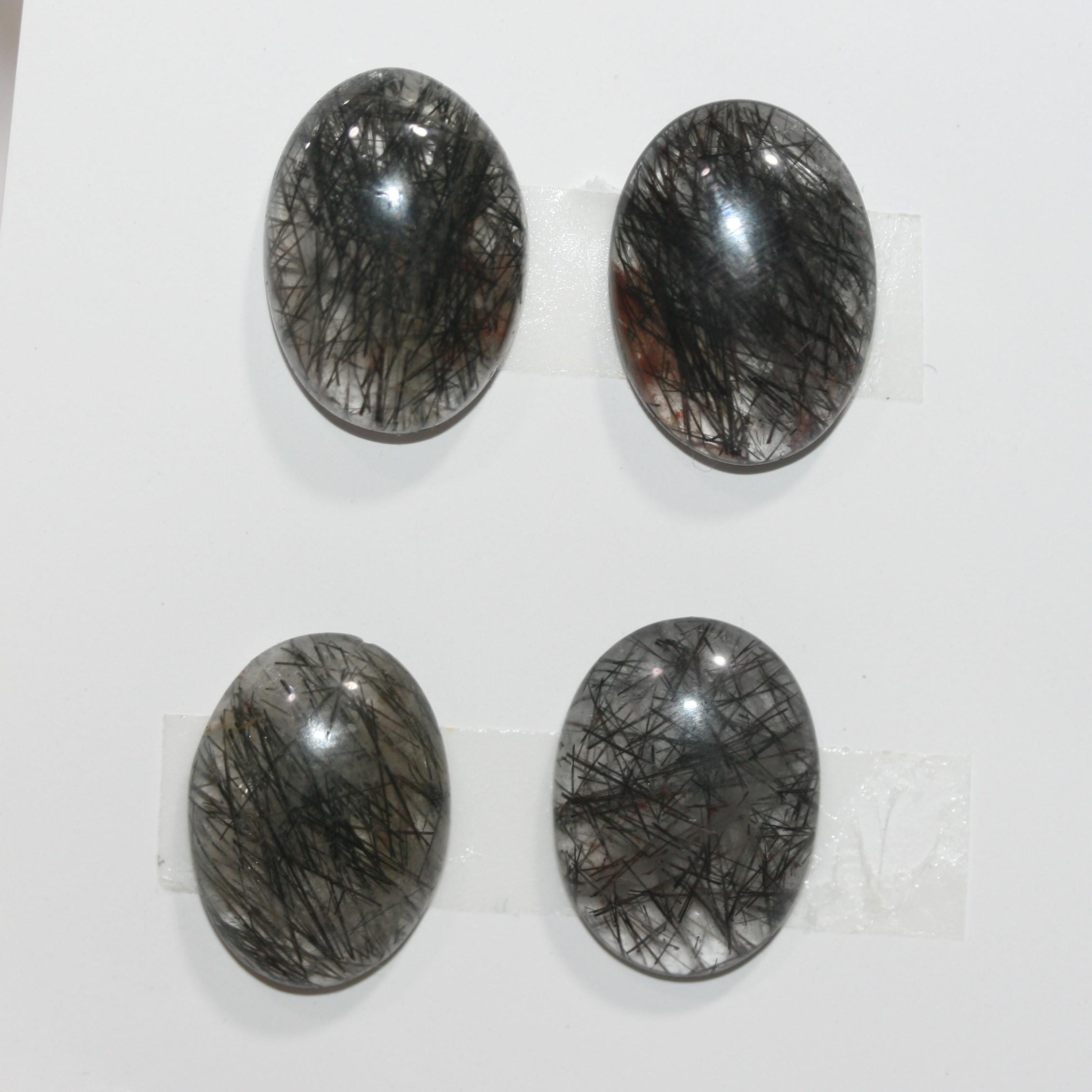 4 cabochons ovales lisses en quartz tourmaliné 18 x 13 mm (4 pièces) - Réf. 1786CB