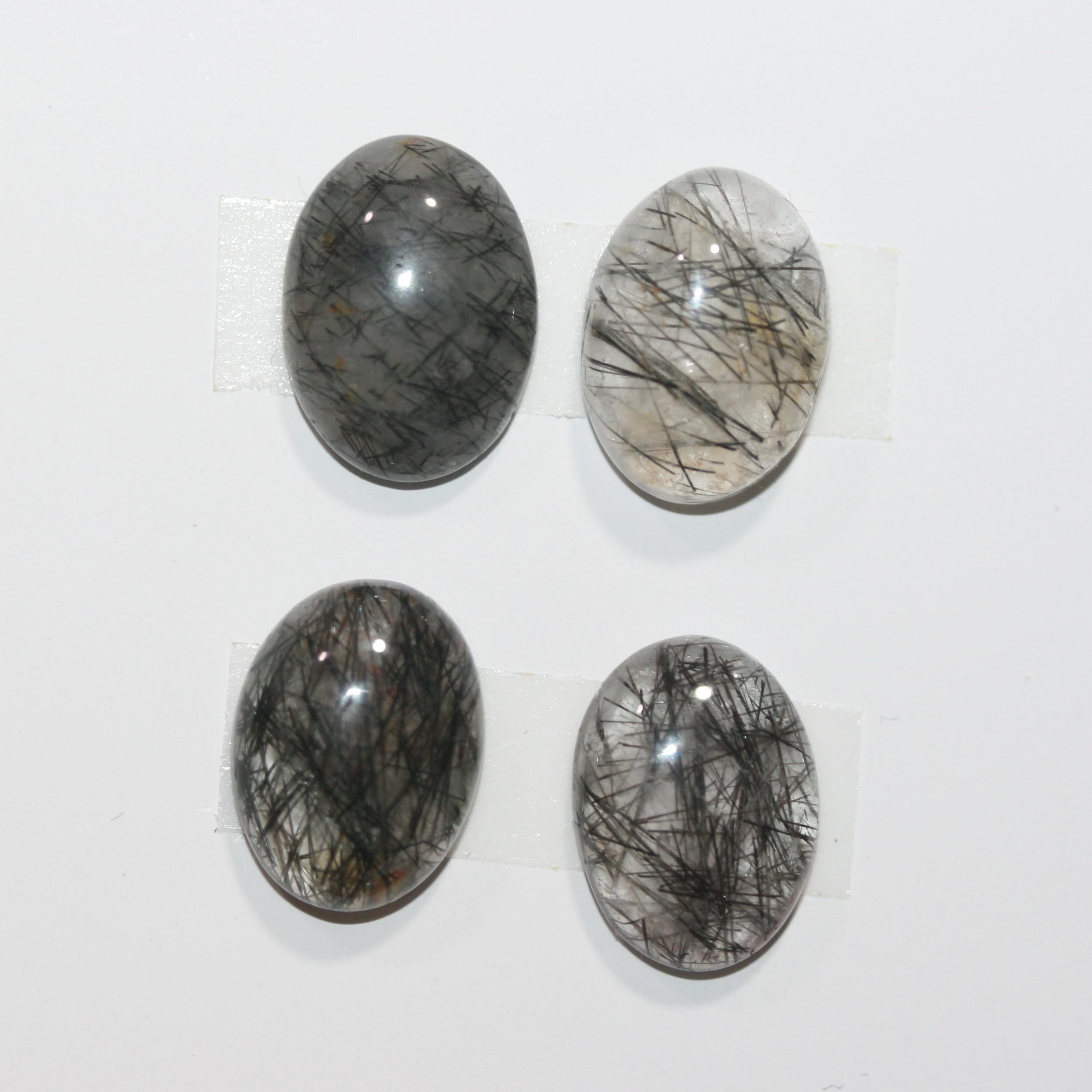 4 cabochons ovales lisses en quartz tourmaliné 16 x 12 mm (4 pièces) - Réf. 1790CB