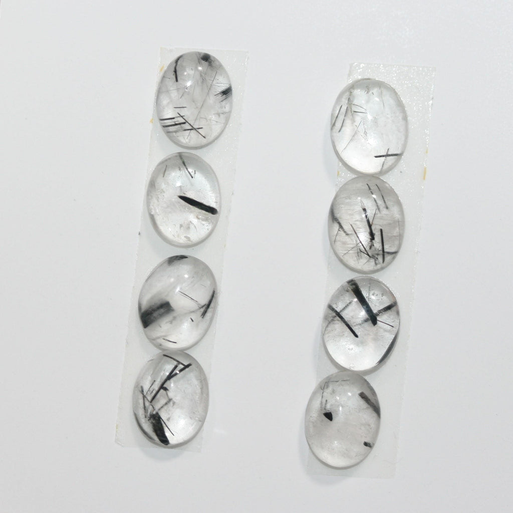 Lot de 8 cabochons ovales lisses en quartz tourmaliné 10 x 8 mm (8 pièces) - Réf. 1787CB