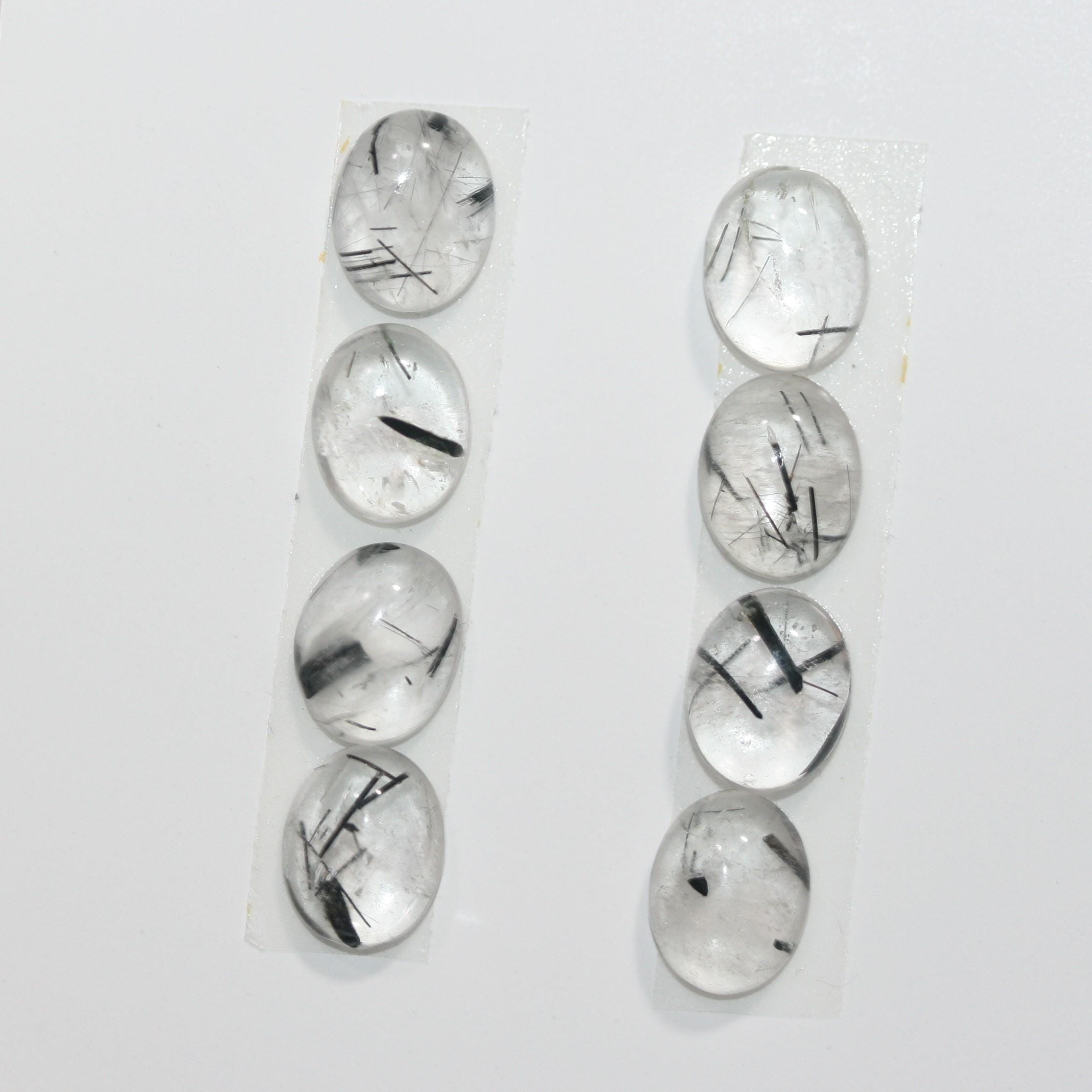 Lot de 8 cabochons ovales lisses en quartz tourmaliné 10 x 8 mm (8 pièces) - Réf. 1787CB