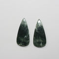 Pair Smooth Drop Seraphinite Flat Cabochon 32x15mm. (30.14ct.). Natural Gemstone