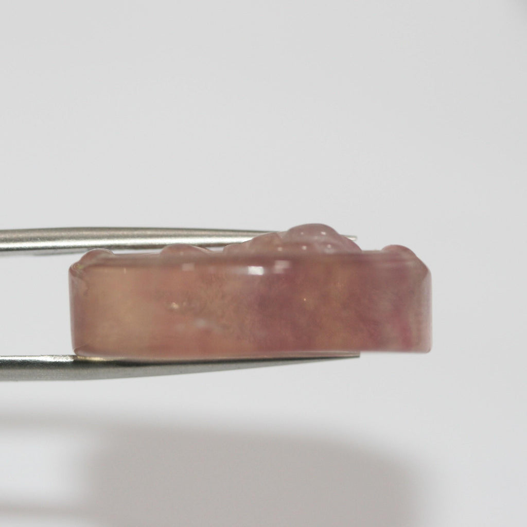 Oval Banded Fluorite Cabochon, Flower Carved, 27x22.8mm. (55.71ct)