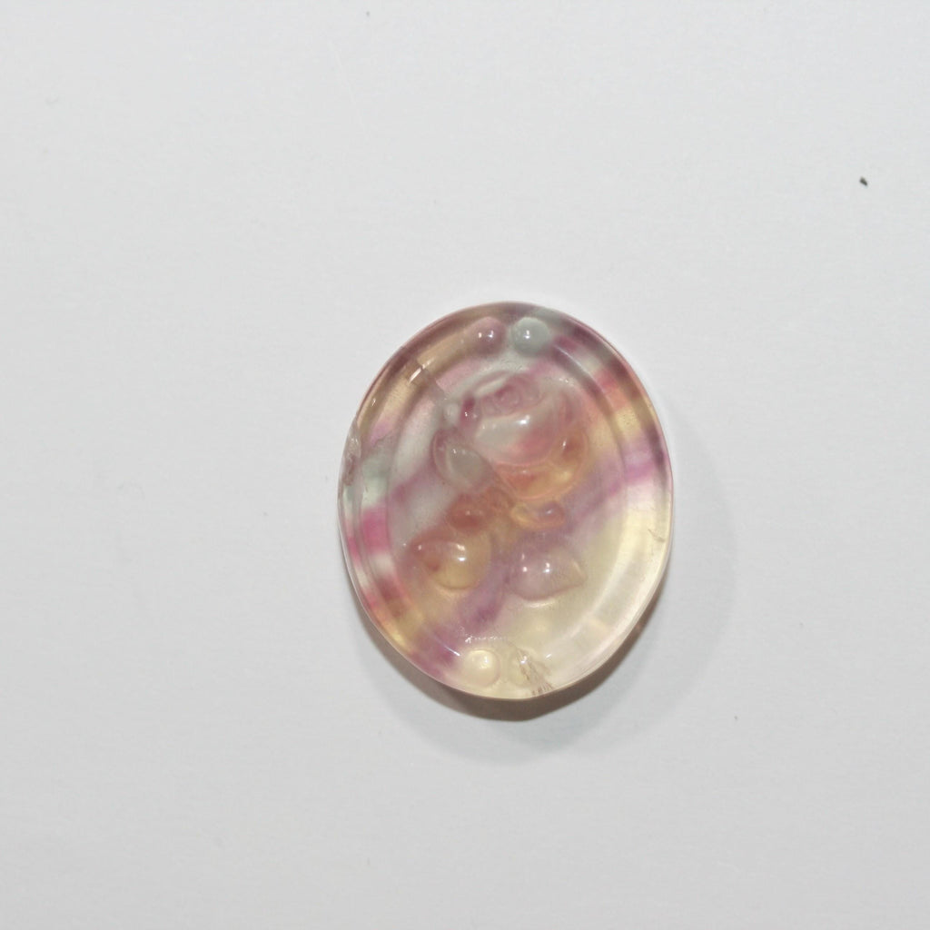 Oval Banded Fluorite Cabochon, Flower Carved, 27x22.8mm. (55.71ct)