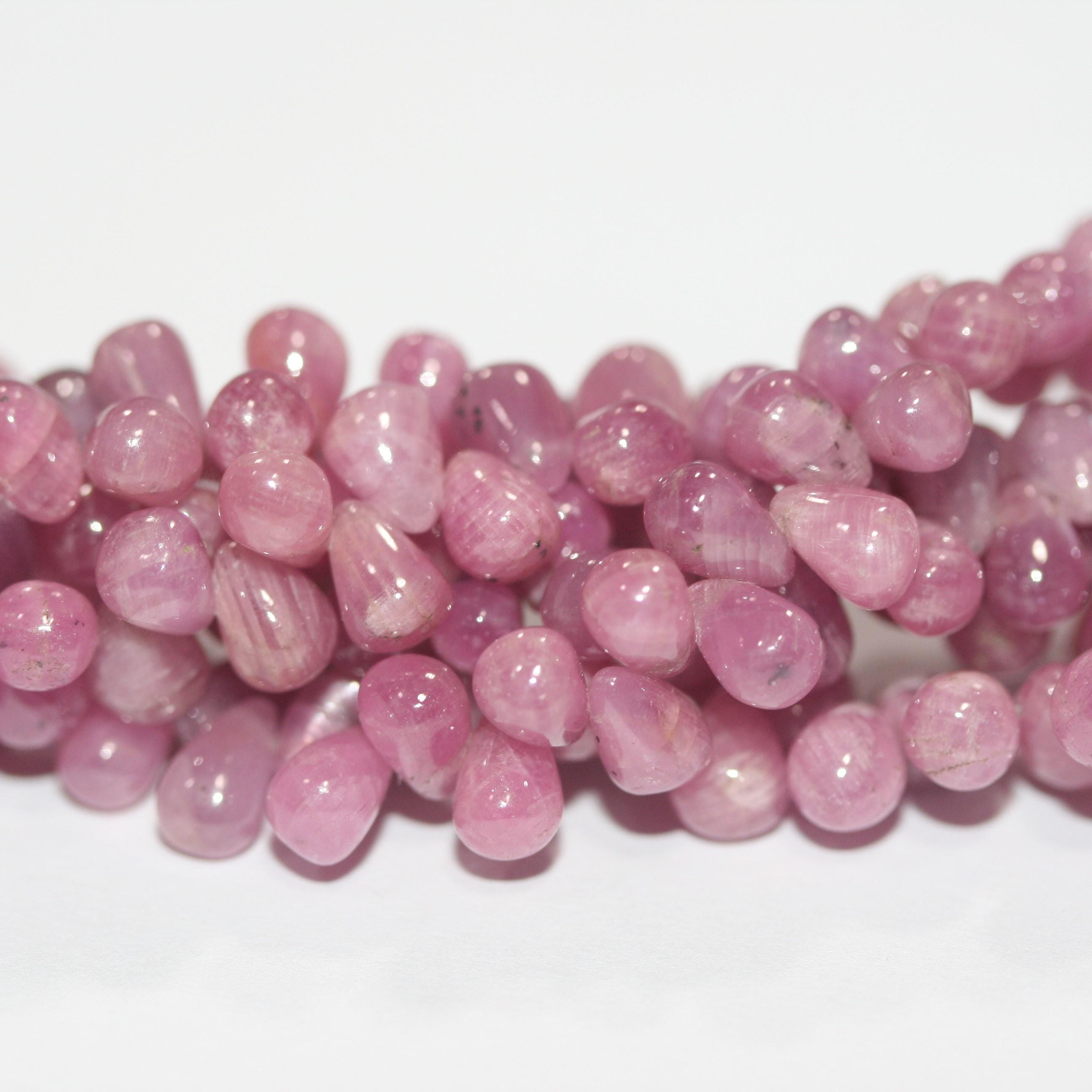 Cuentas de gota lisa de zafiro rosa de 7" de St. 6 x 4 mm - Hilo de 16 cm.