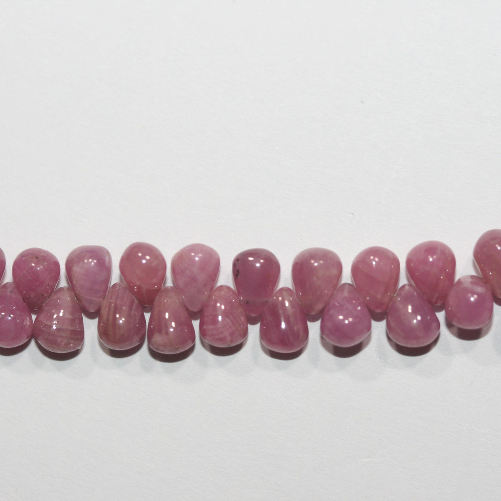 Cuentas de gota lisa de zafiro rosa de 7" de St. 6 x 4 mm - Hilo de 16 cm.