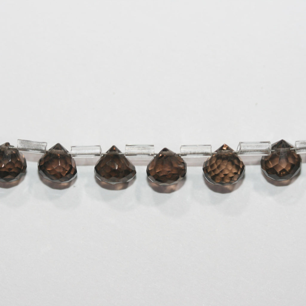 Perles en quartz fumé facettées de 8 pouces (environ 5-6 mm) - Longueur du fil : 20 cm.