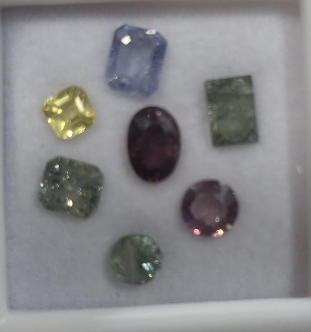 MultiColor Green Blue Purple  Sapphire Lot Faceted Square Octagon  Round.(7pcs)- Natural  Gems - Hard Gems