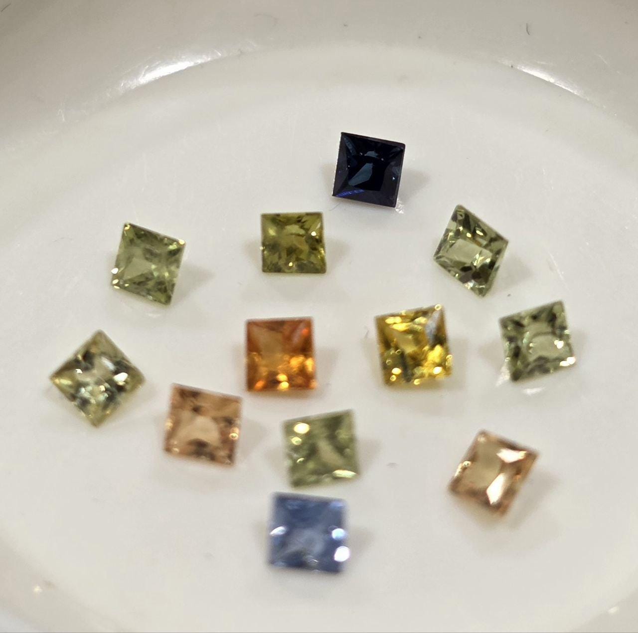 12 Pcs Lot Square Multi Color Sapphire  Lot 2.2-2.4mm- Yellow Orange  Green  Blue  Sapphire   - Genuine - Wholesale