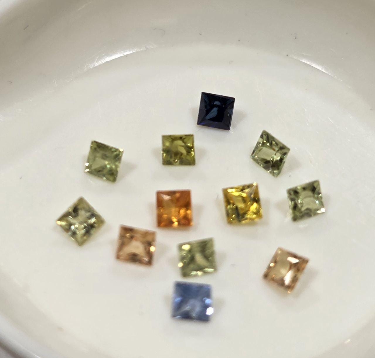 12 Pcs Lot Square Multi Color Sapphire  Lot 2.2-2.4mm- Yellow Orange  Green  Blue  Sapphire   - Genuine - Wholesale