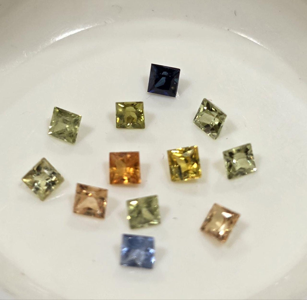 12 Pcs Lot Square Multi Color Sapphire  Lot 2.2-2.4mm- Yellow Orange  Green  Blue  Sapphire   - Genuine - Wholesale