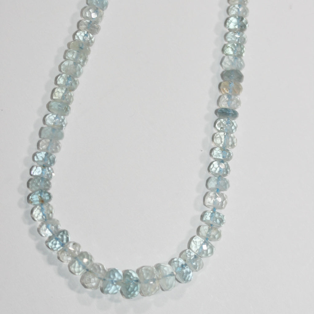 Cuentas redondas facetadas de aguamarina de 40 cm, graduadas, de 6,5 x 5-4 x 2 mm. Aprox. - Hilo de 40 cm - Artículo 15043