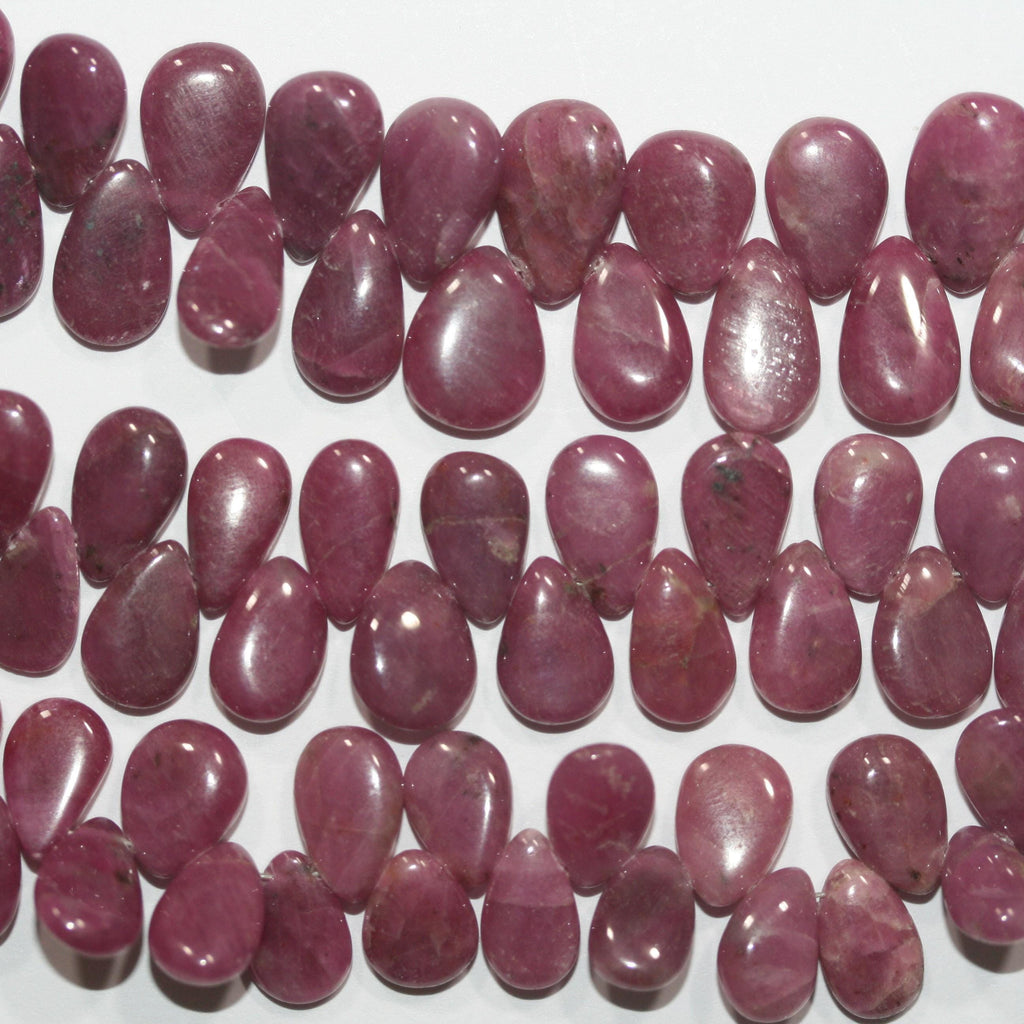 Cuentas lisas de rubí St. de 7", 10 x 7 mm. Aprox. - Hilo de 15 cm.