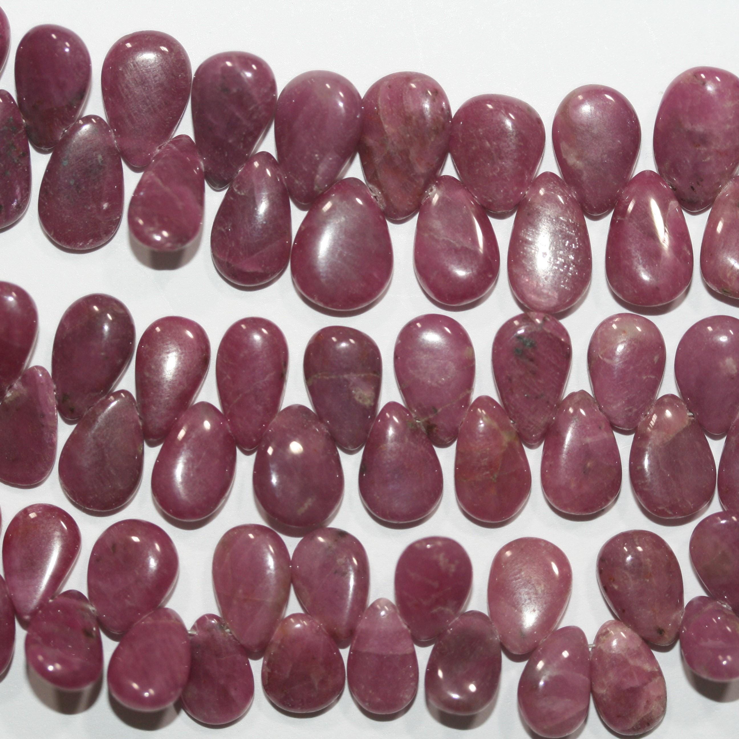 Cuentas lisas de rubí St. de 7", 10 x 7 mm. Aprox. - Hilo de 15 cm.