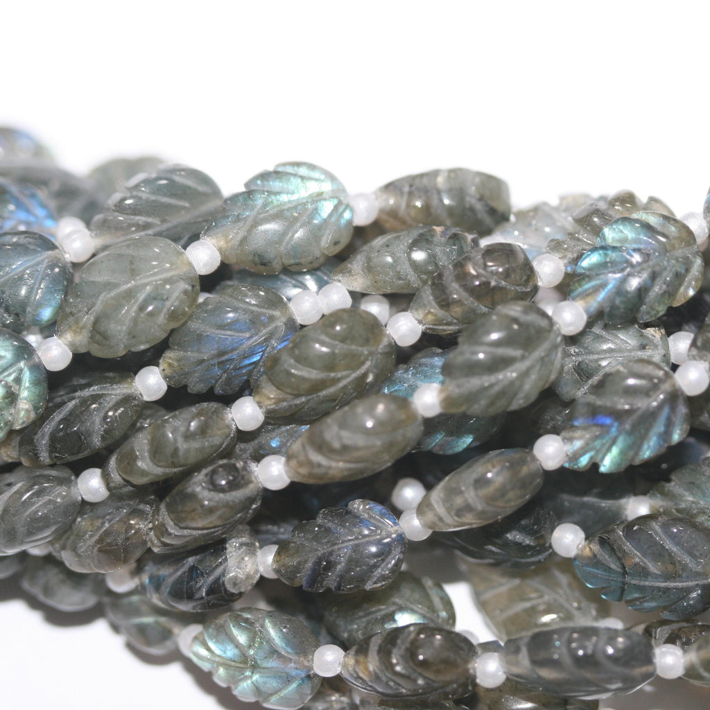 Cuentas de hoja galonada de labradorita de 8", 12 x 8 mm aprox. - Hilo de 20 cm - Artículo 15032