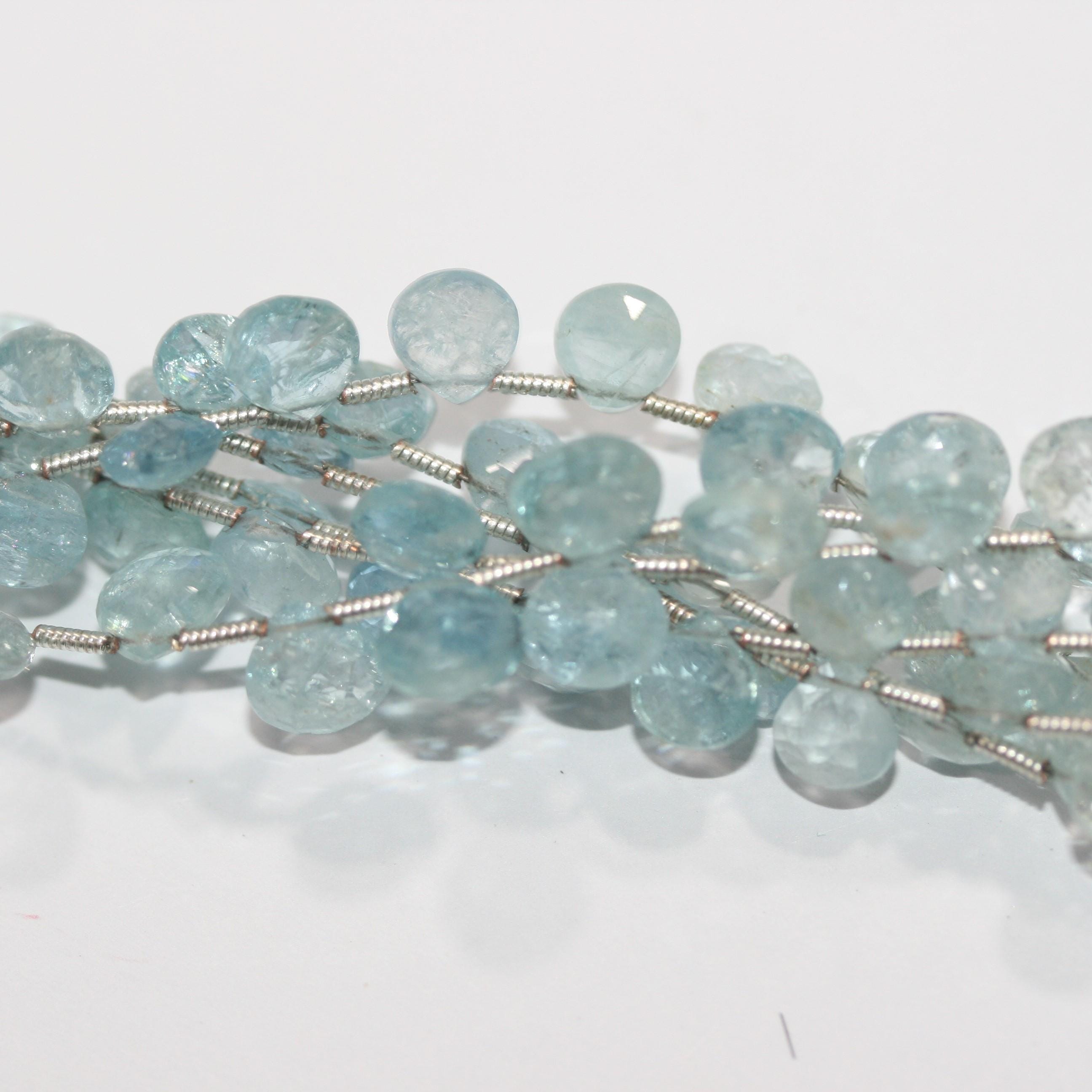 Cuentas de aguamarina facetadas de 8" (6-7 mm). Aprox. - Hilo de 20 cm. - Artículo 14987