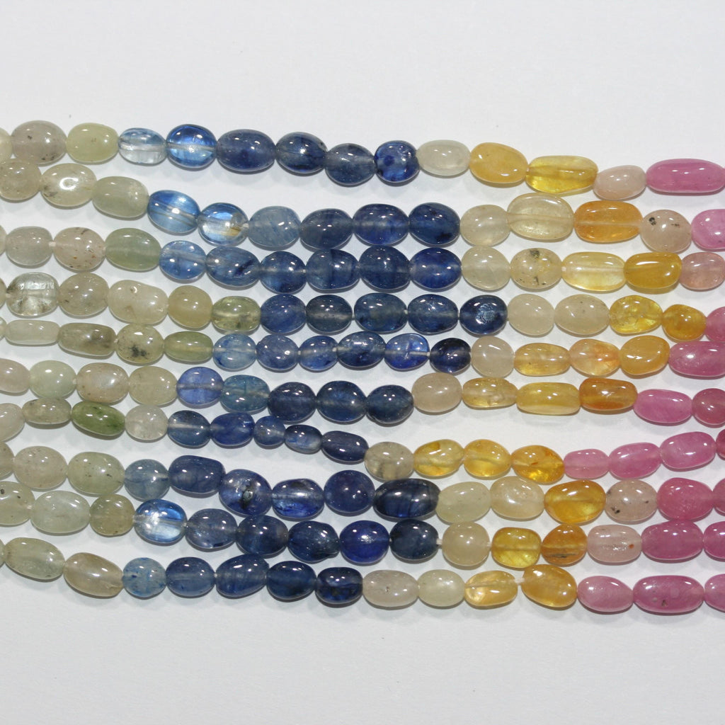 Cuentas ovaladas lisas de zafiro multicapa de 16" (7 x 5 mm). Longitud aproximada: 40 cm.