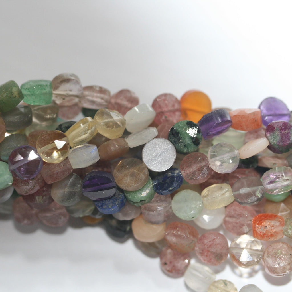 Perles de monnaie à facettes en pierre multiple de 8 pouces, 6 mm - Brin de 20 cm.