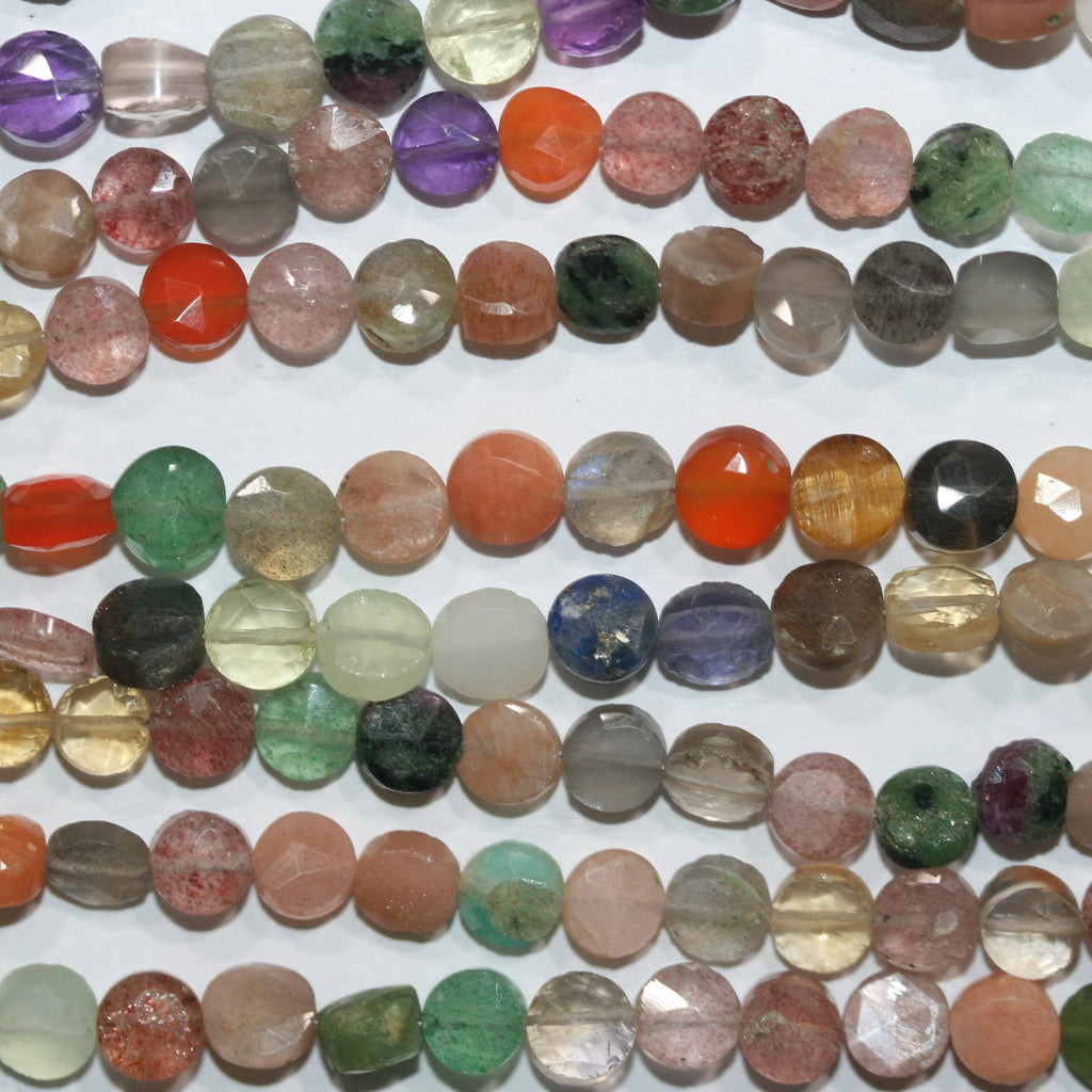 Perles de monnaie à facettes en pierre multiple de 8 pouces, 6 mm - Brin de 20 cm.