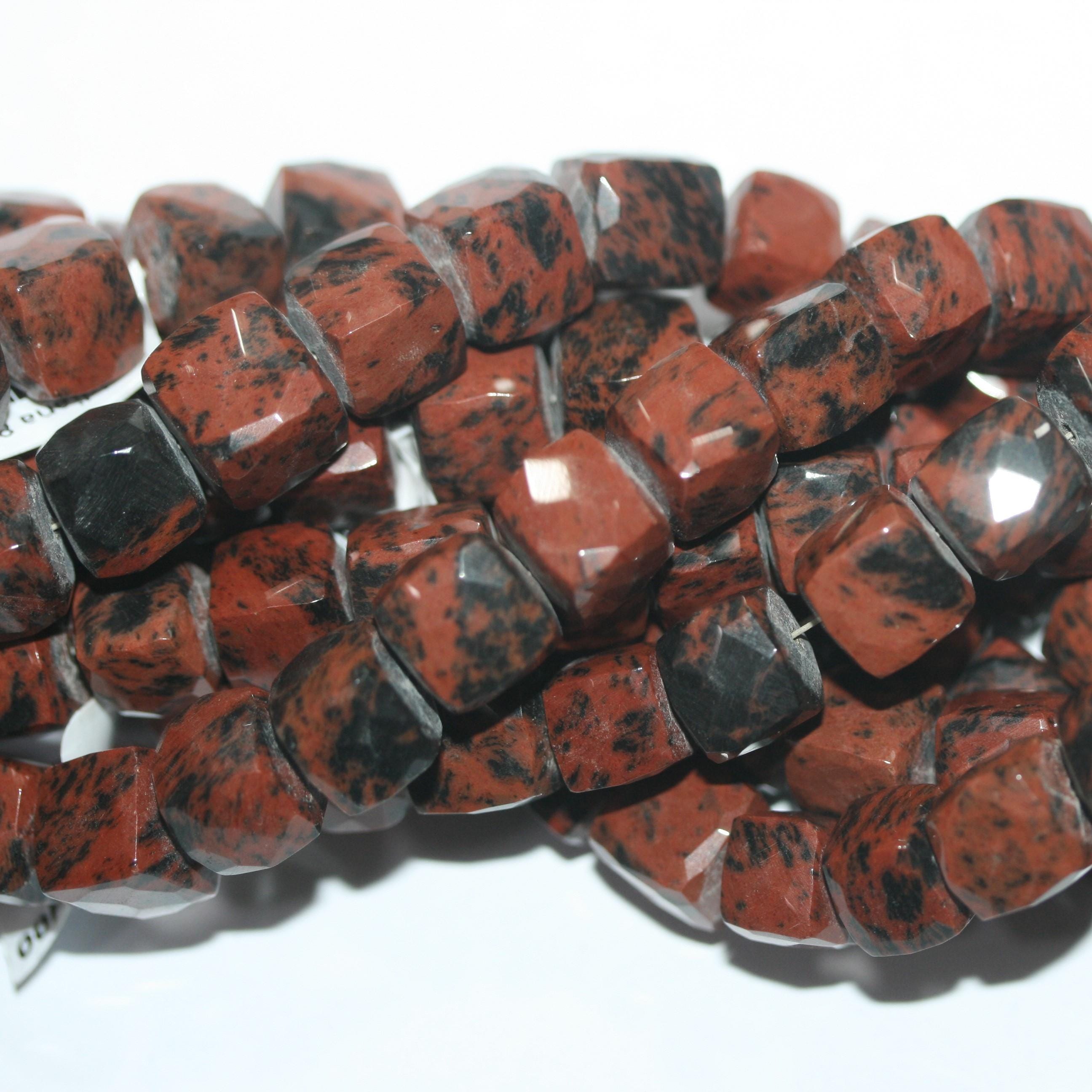 Perles cubiques à facettes en obsidienne St de 15 pouces, 8-9 mm. - Fil de 39 cm.