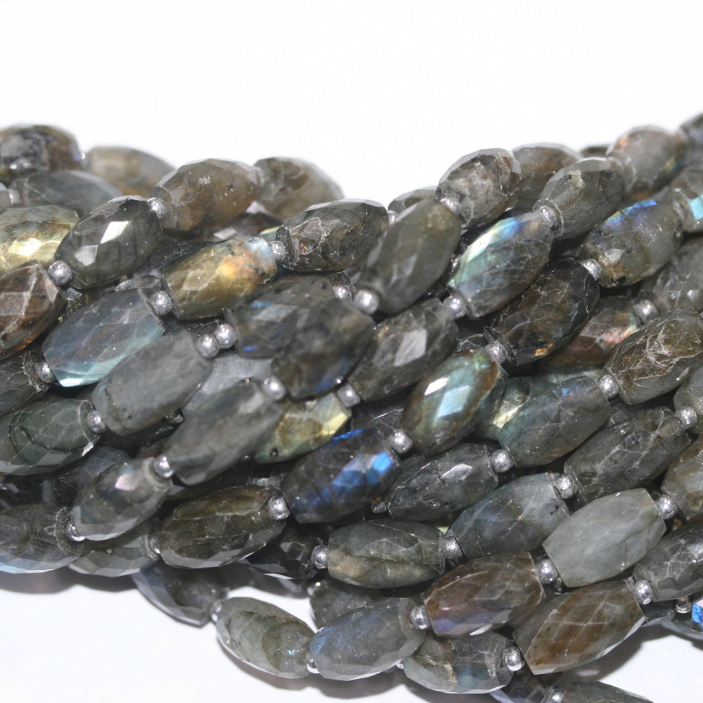 10" St Labradorite Faceted Barrel Beads 11x7mm. Approx. -Strand 25cm.