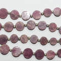 Perles plates lisses en saphir rose de 8 à 9 mm, longueur 20 cm.