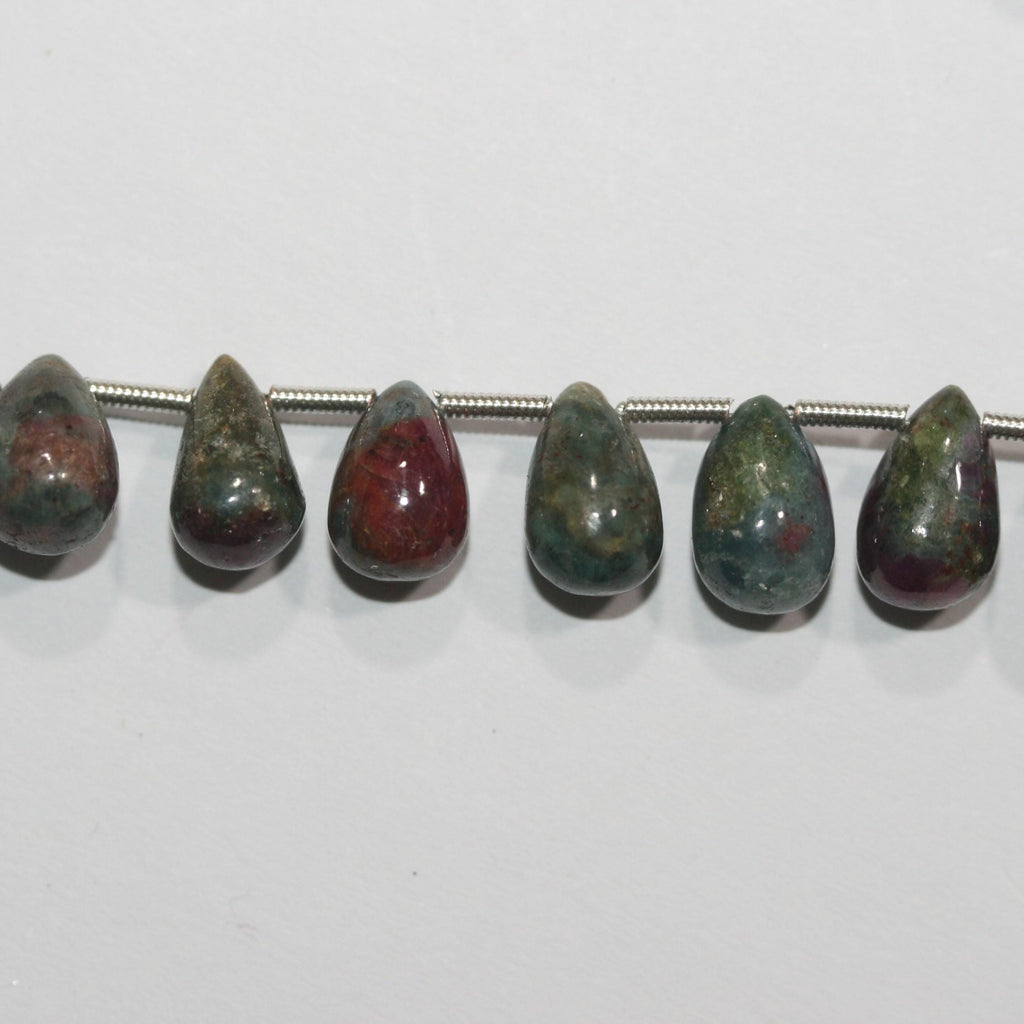 Perles en zoïsite St Ruby lisses en forme de goutte, 8 pouces, 10 x 6 mm - Fil de 20 cm.