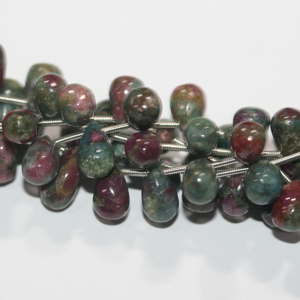 Perles en zoïsite St Ruby lisses en forme de goutte, 8 pouces, 10 x 6 mm - Fil de 20 cm.