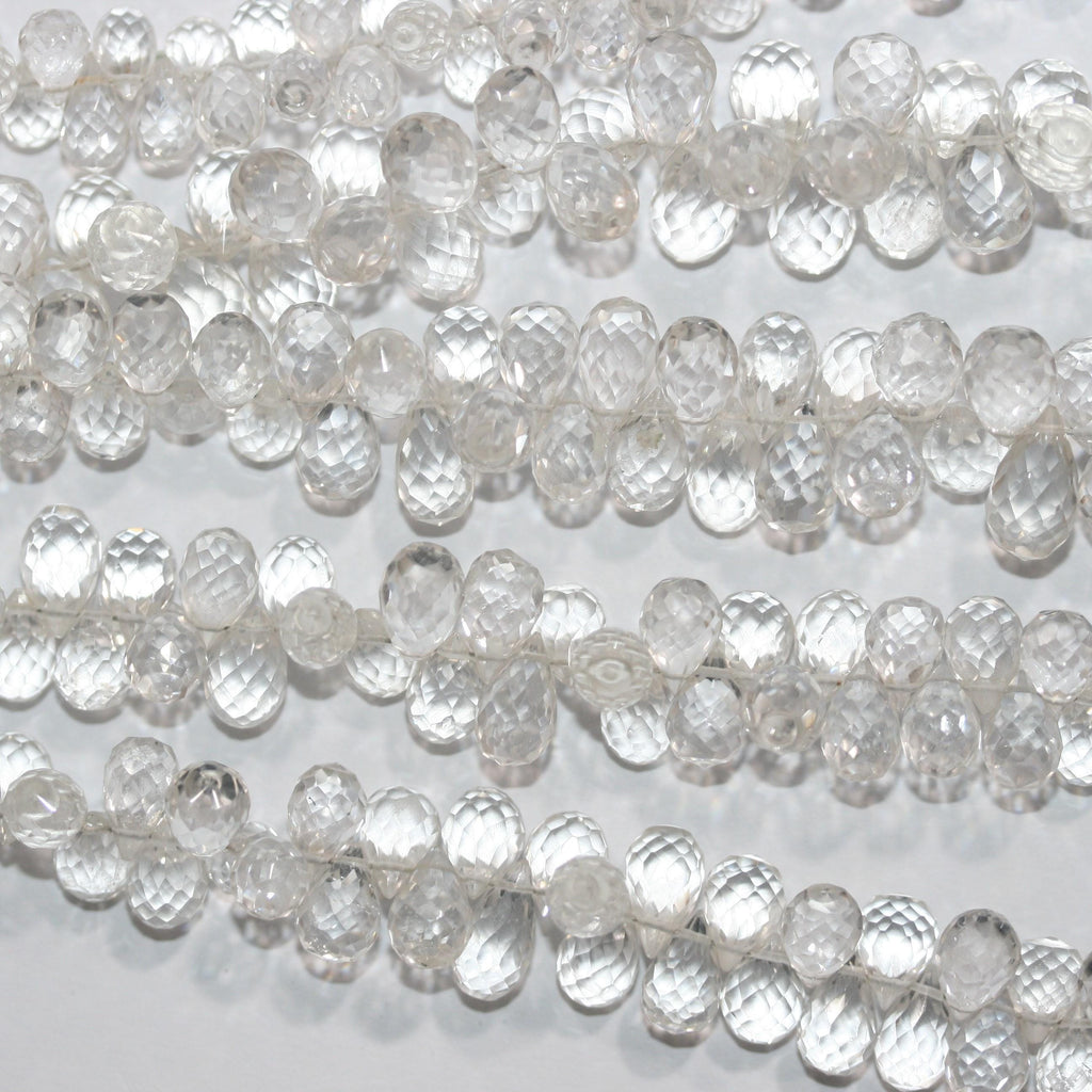 Cuentas de cuarzo cristal de roca facetadas de 8" (7 x 5 mm, aprox.), tira de 20 cm