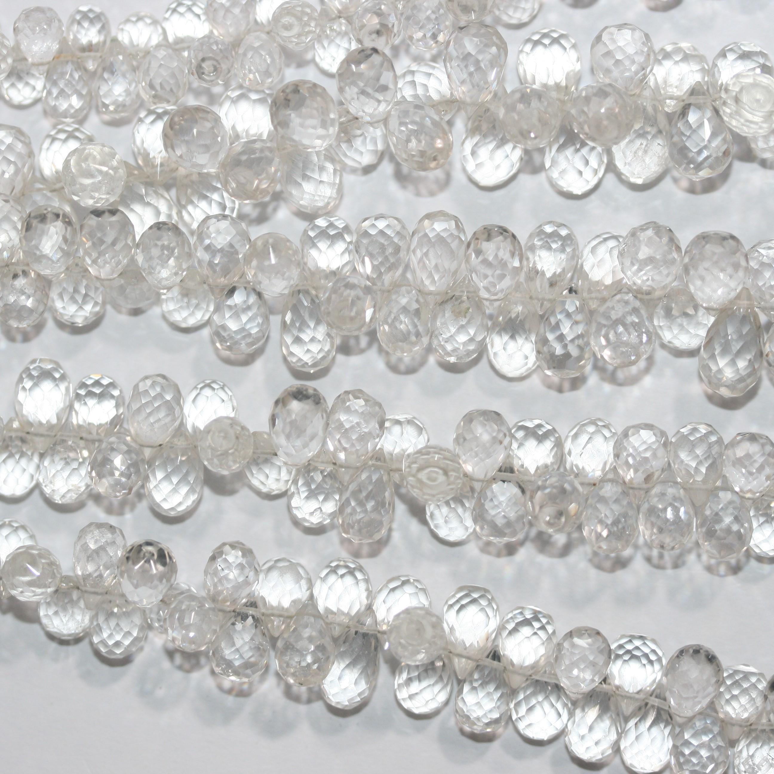 Cuentas de cuarzo cristal de roca facetadas de 8" (7 x 5 mm, aprox.), tira de 20 cm