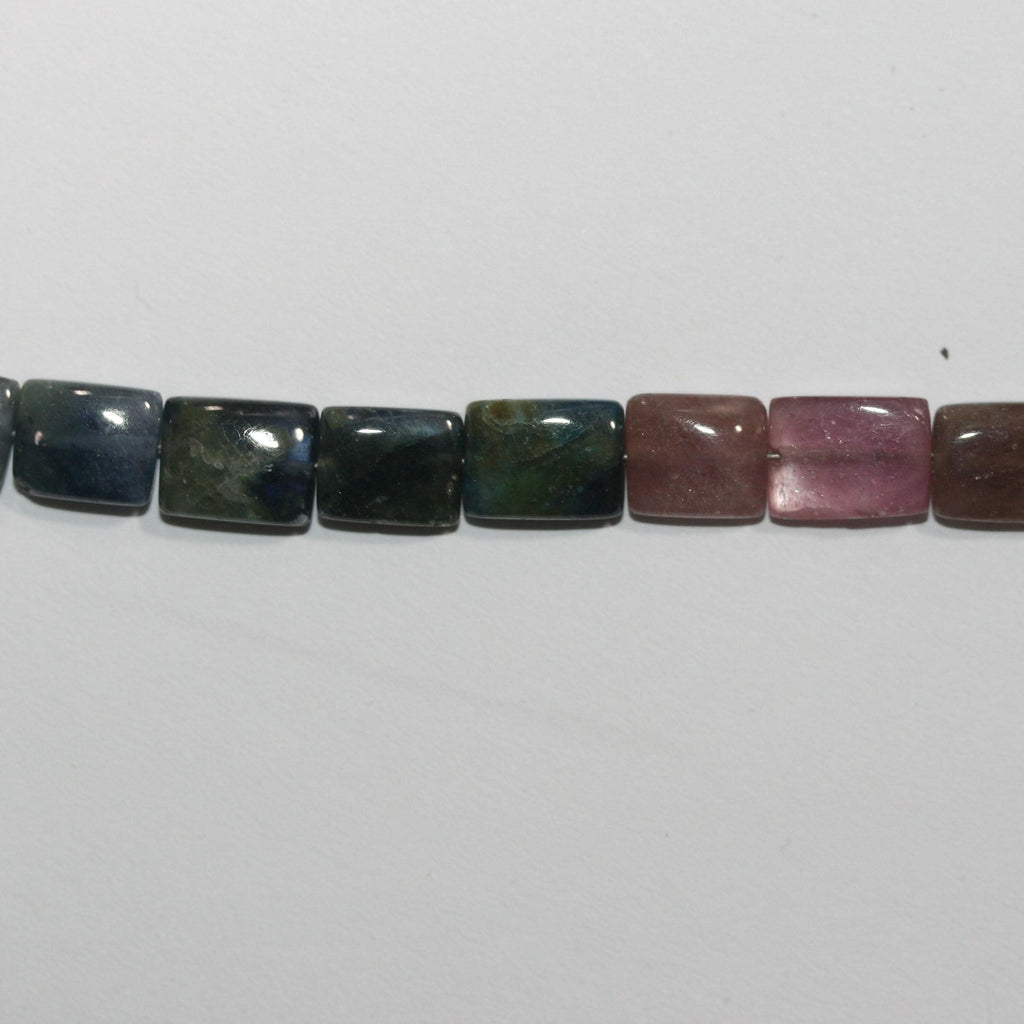 Perles rectangulaires lisses en saphir multicolore de 8 pouces (9 x 6 mm). Longueur approximative : 20 cm.