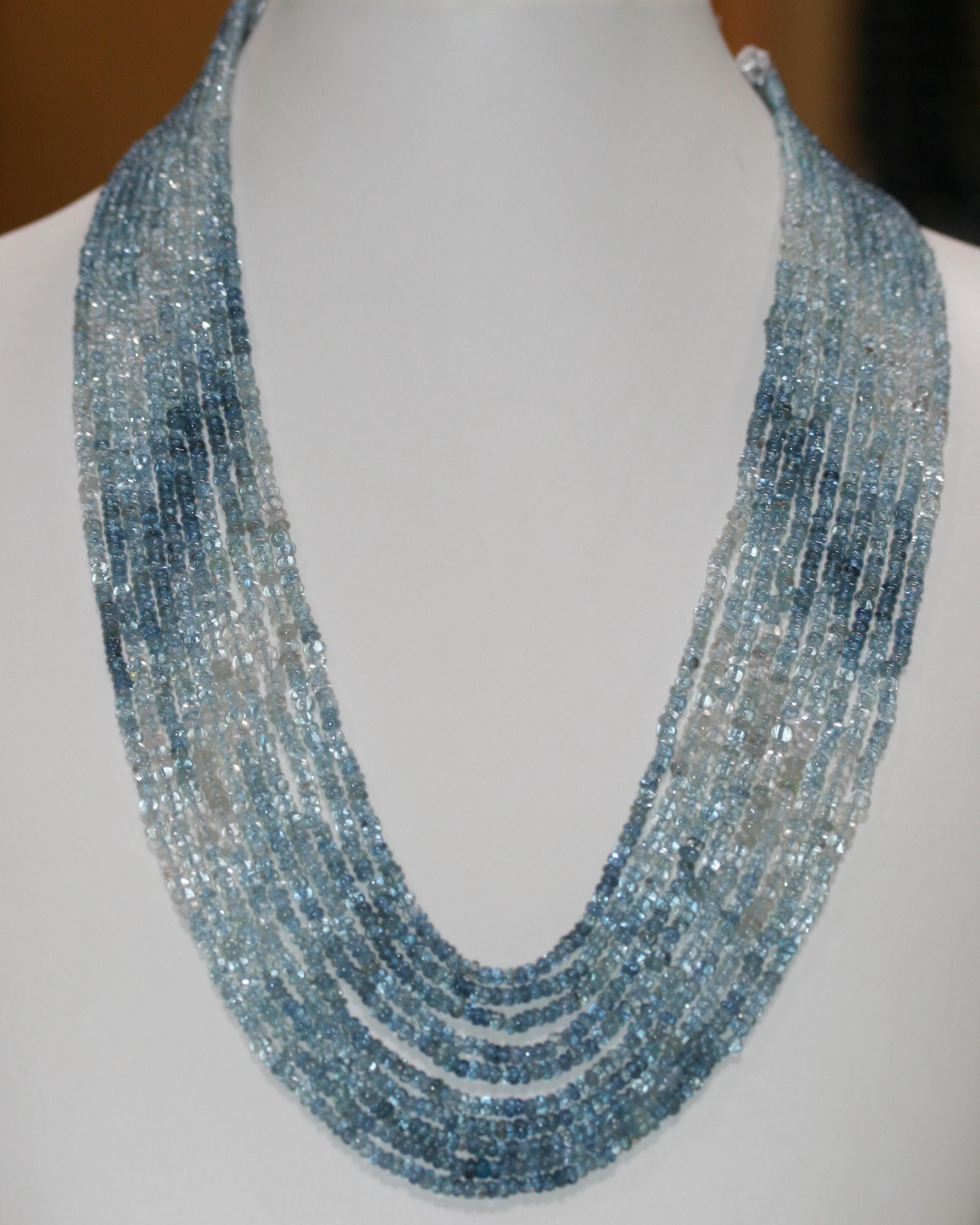 Collier rondelle lisse en aigue-marine 3 x 1,5 mm (10 fils) - Réf. 15067