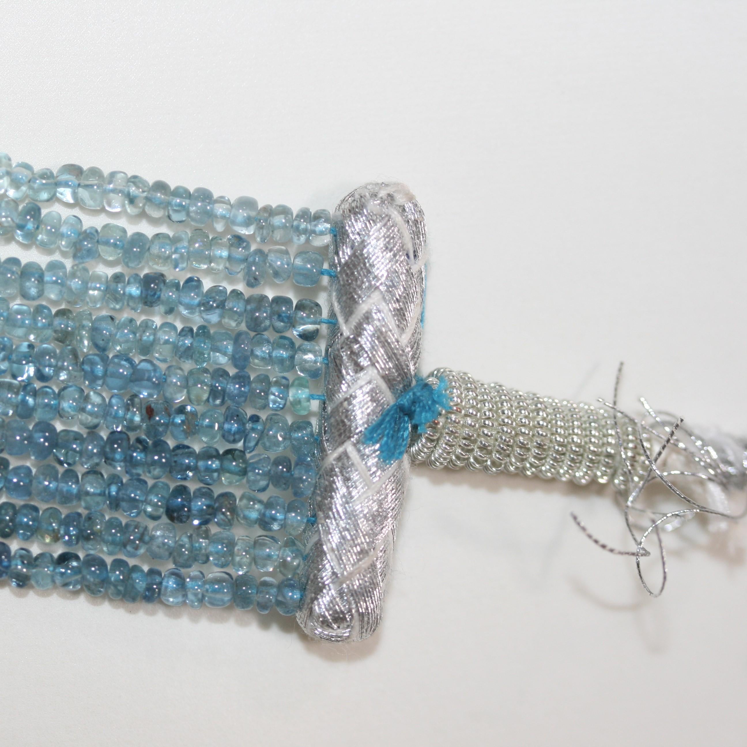 Collier rondelle lisse en aigue-marine 3 x 1,5 mm (10 fils) - Réf. 15067