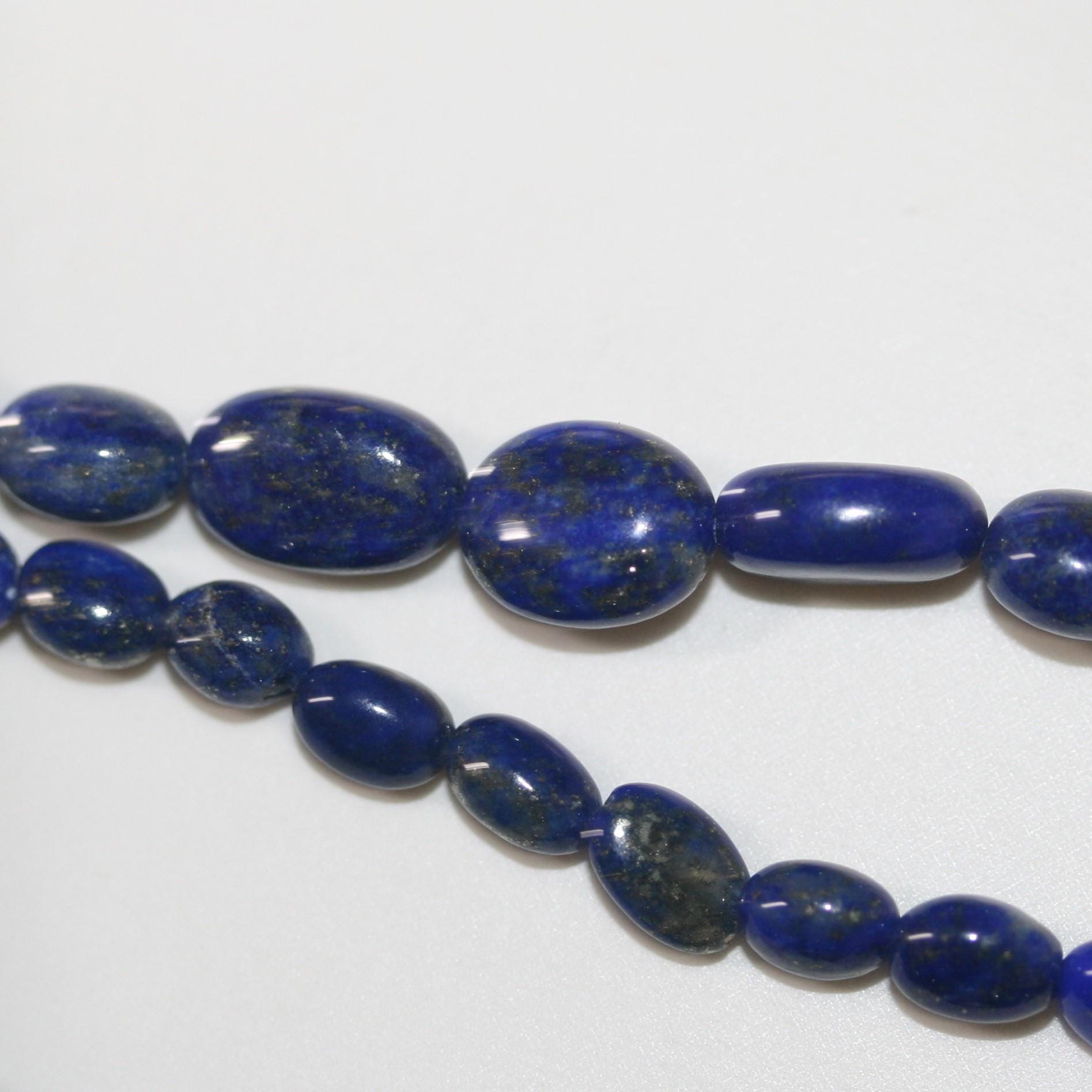 Collier de pépites de lapis-lazuli lisses et dégradées, 10,5 x 6,5 mm - 4 x 3,5 mm (environ), 5 rangs - Réf. 15068