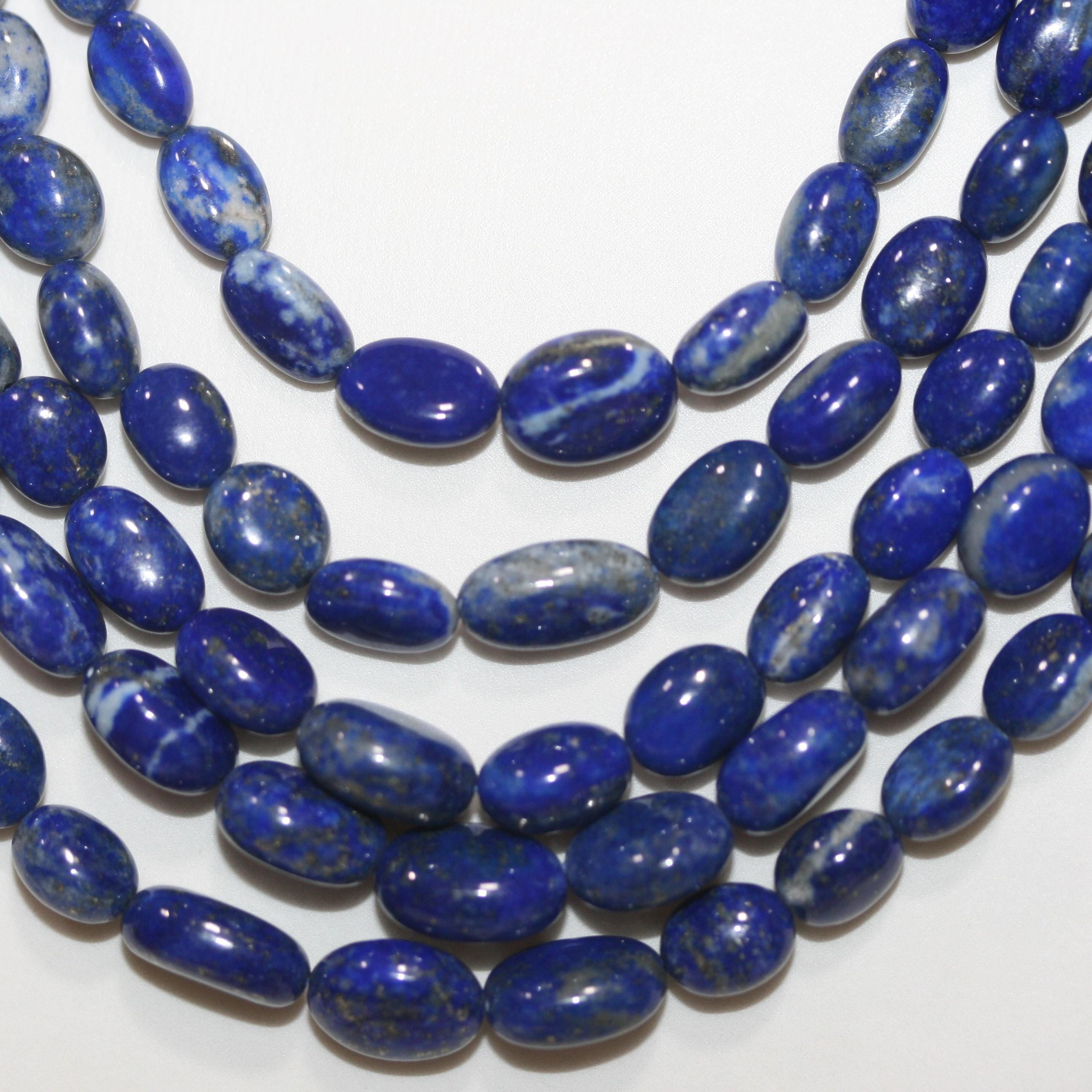 Collier de pépites de lapis-lazuli lisses et dégradées, 10,5 x 6,5 mm - 4 x 3,5 mm (environ), 5 rangs - Réf. 15068