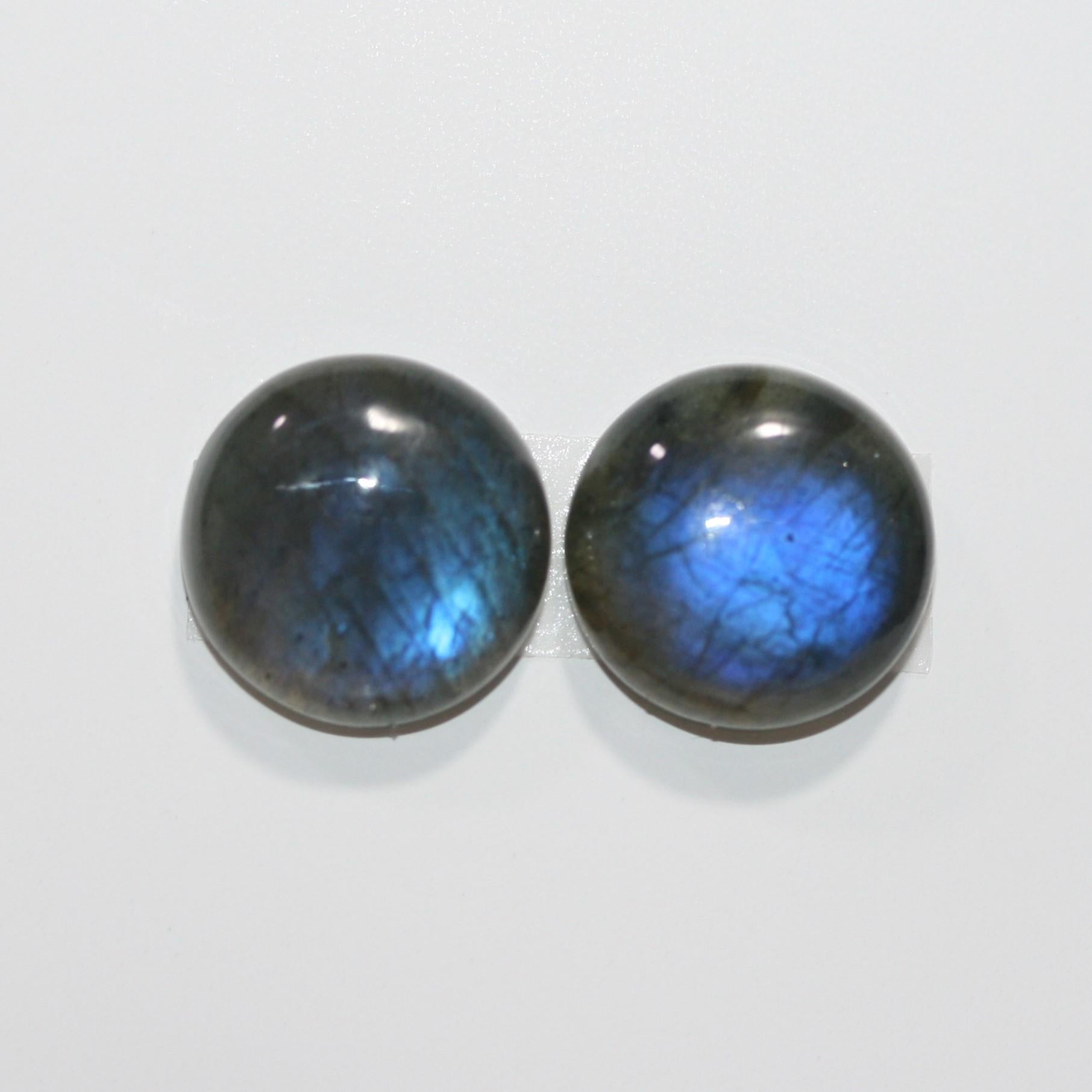 Lote de 2 cabujones redondos lisos de labradorita de 15 mm (2 unidades)
