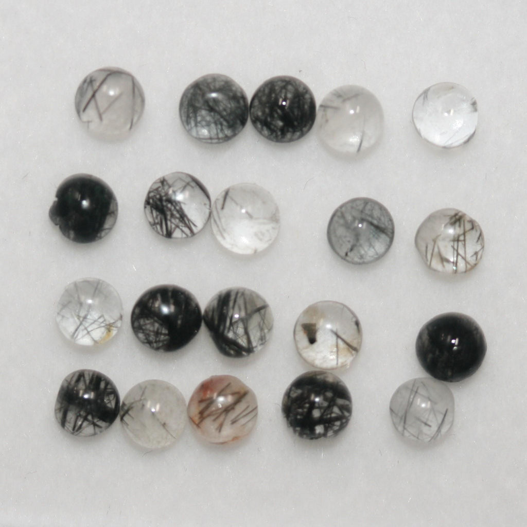 Lote de 20 cabujones redondos lisos de cuarzo turmalinado de 4 mm (20 piezas). Artículo 1776CB