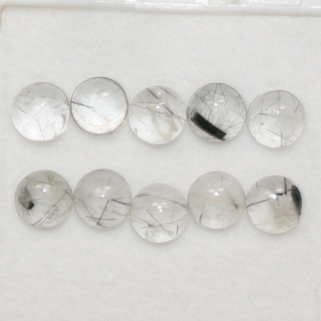 10 Pcs Lot of Turmalinated Quartz Round Smooth Cabochon 6mm (10 Pcs).- Item.1778CB