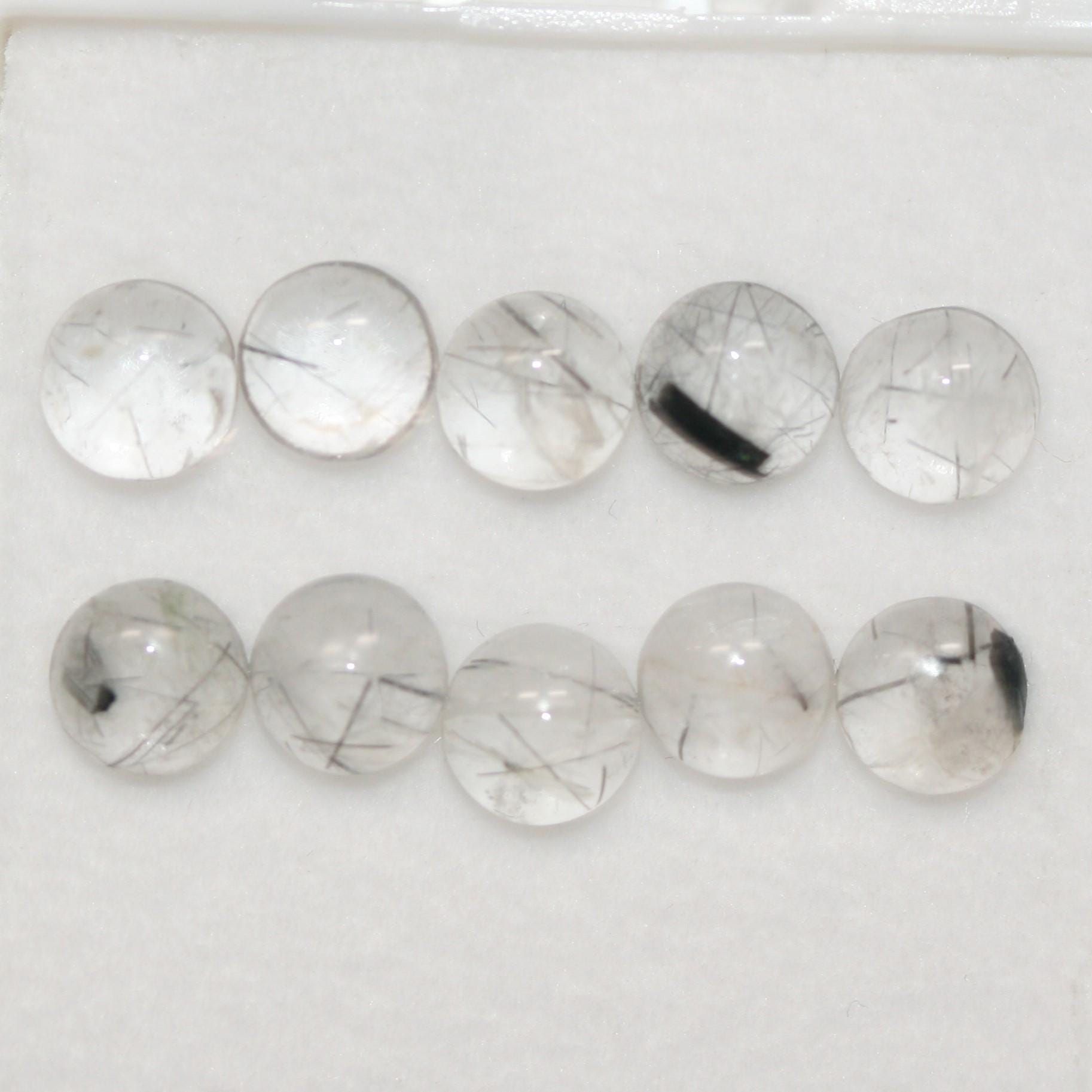 10 Pcs Lot of Turmalinated Quartz Round Smooth Cabochon 6mm (10 Pcs).- Item.1778CB