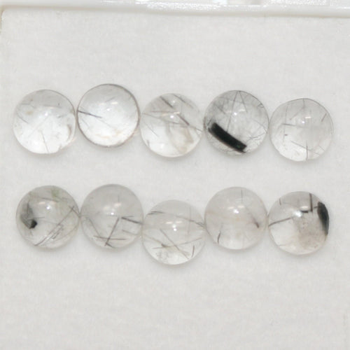 Lot de 10 cabochons ronds et lisses en quartz tourmaliné de 6 mm (10 pièces) - Réf. 1778CB