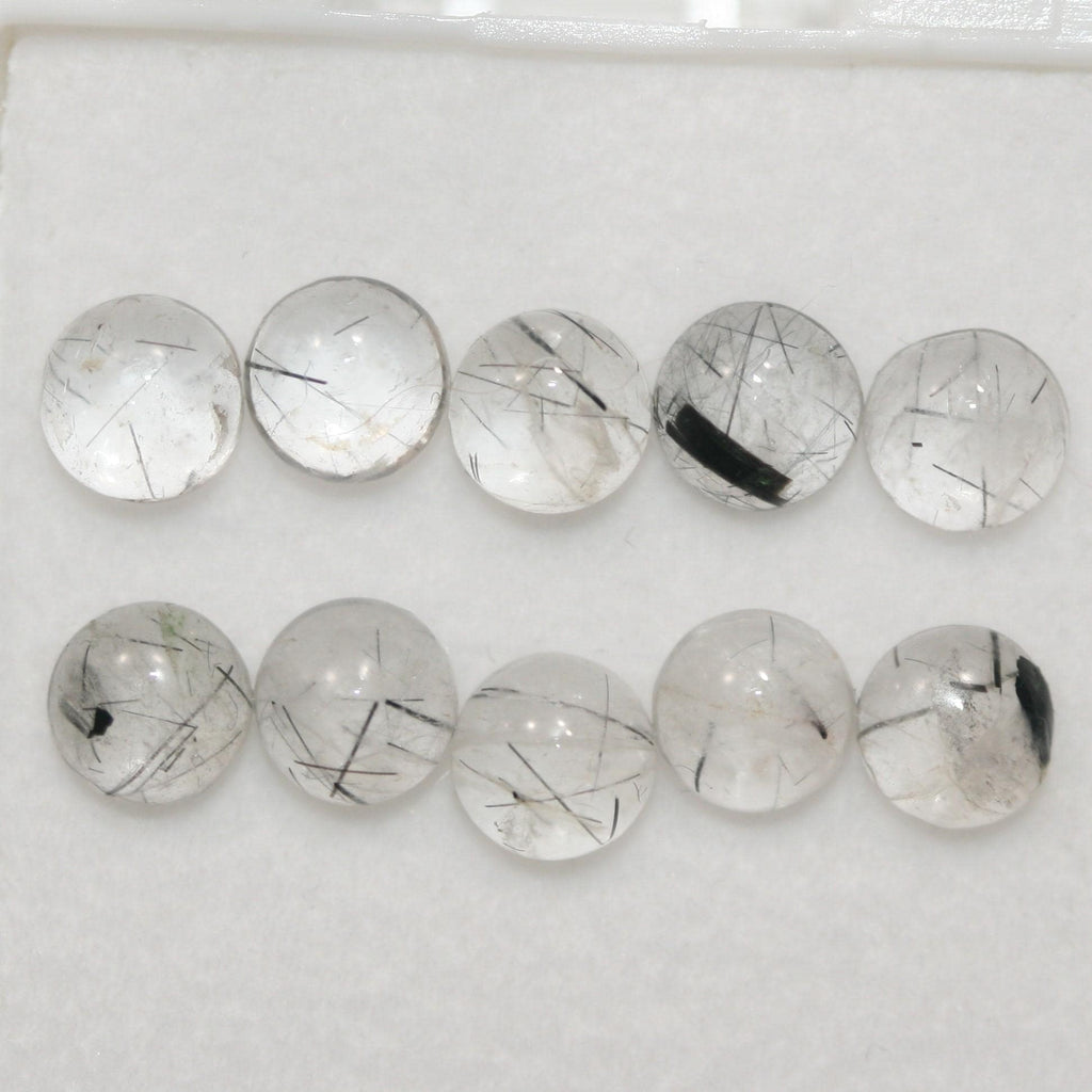 10 Pcs Lot of Turmalinated Quartz Round Smooth Cabochon 6mm (10 Pcs).- Item.1778CB