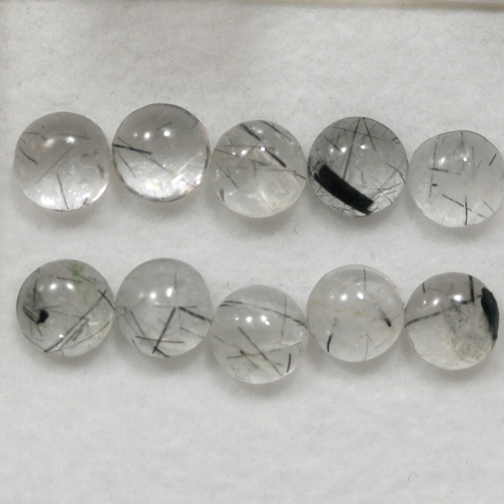 10 Pcs Lot of Turmalinated Quartz Round Smooth Cabochon 6mm (10 Pcs).- Item.1778CB
