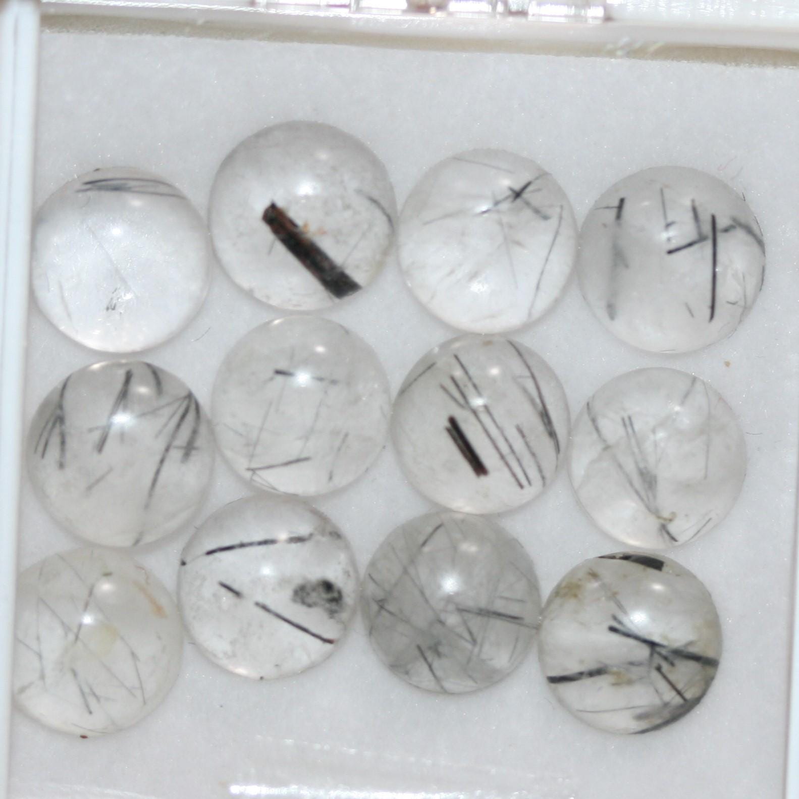 12 Pcs Lot of Turmalinated Quartz Round Smooth Cabochon 8mm (12 Pcs).- Item.1779CB